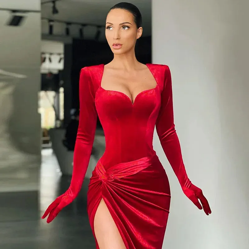 On-Trend Velvet High-Slit Evening Gown