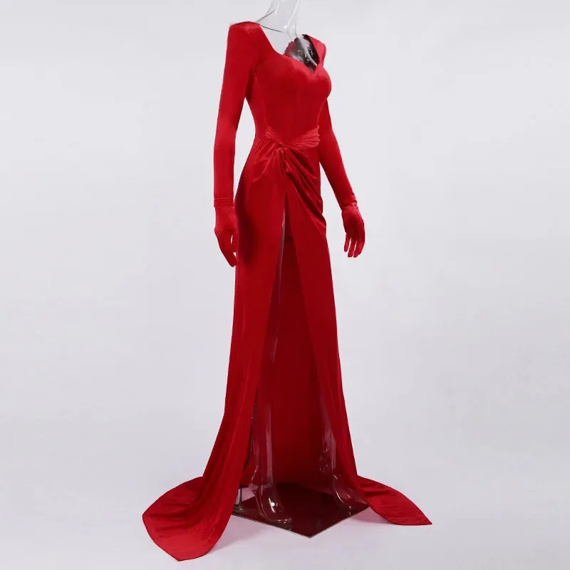 On-Trend Velvet High-Slit Evening Gown