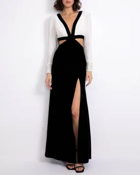 PatBo Velvet Cutout Maxi Dress with Beaded Cuffs