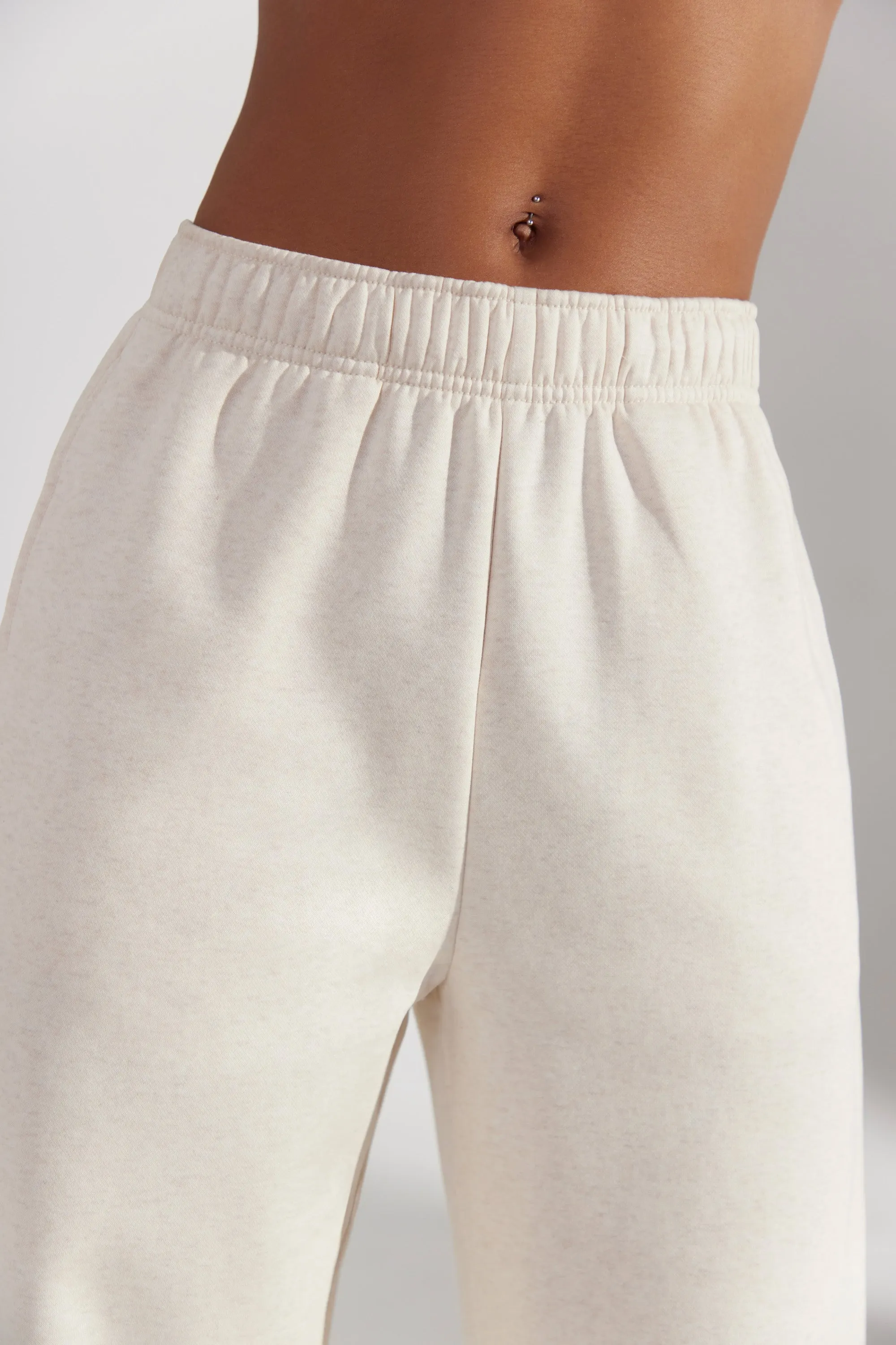 Petite Wide Leg Joggers in Heather Oat