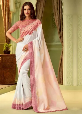 Pink And Off White Shaded Minimalist Embroidered Saree