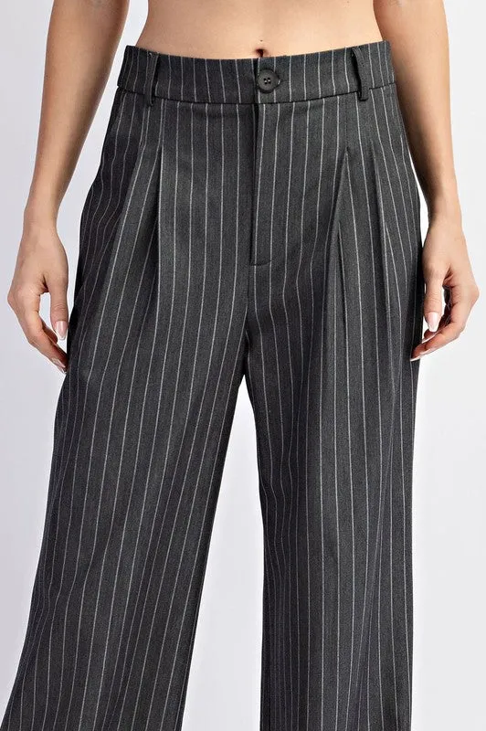 Pinstripe Straight Leg Pants - Grey