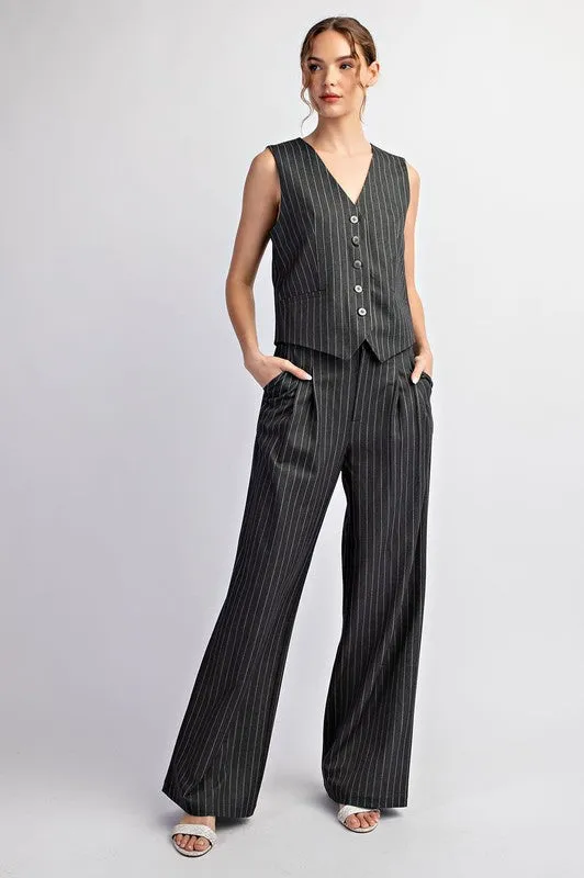 Pinstripe Straight Leg Pants - Grey