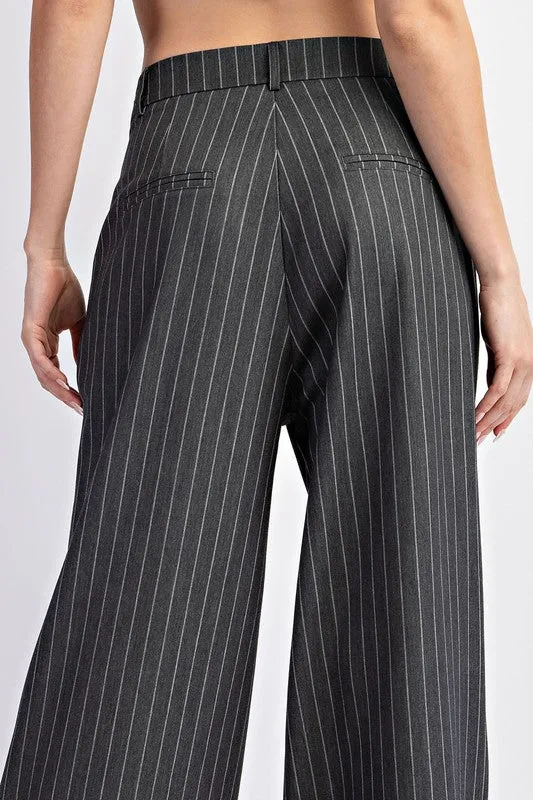 Pinstripe Straight Leg Pants - Grey