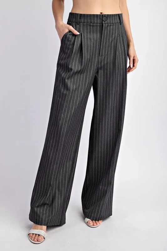 Pinstripe Straight Leg Pants - Grey