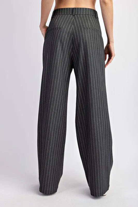 Pinstripe Straight Leg Pants - Grey