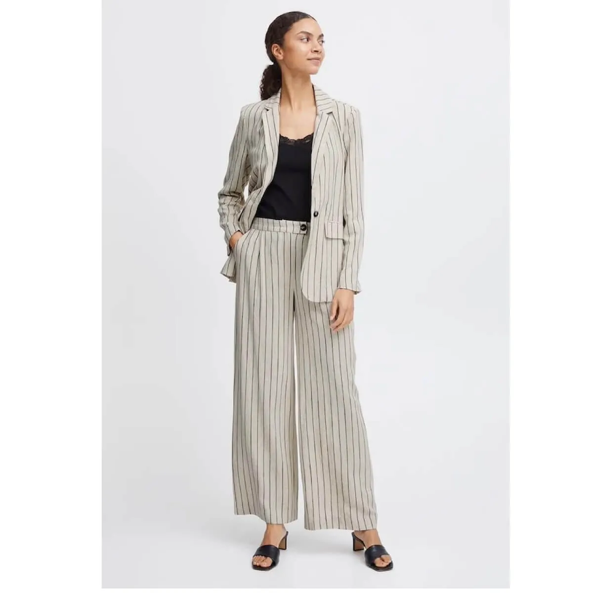 Pinstriped Wide Leg Linen Pants