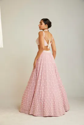 Powder Pink Flower Lehenga Set