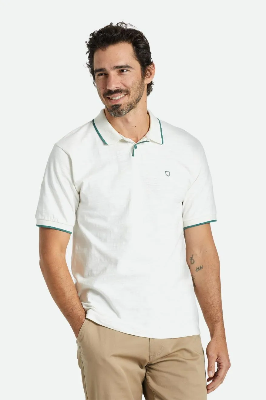 Proper Slub S/S Polo - Off White/Spruce