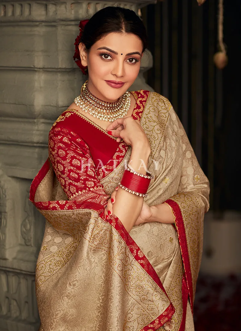 Red And Golden Embroidered Banarasi Silk Saree