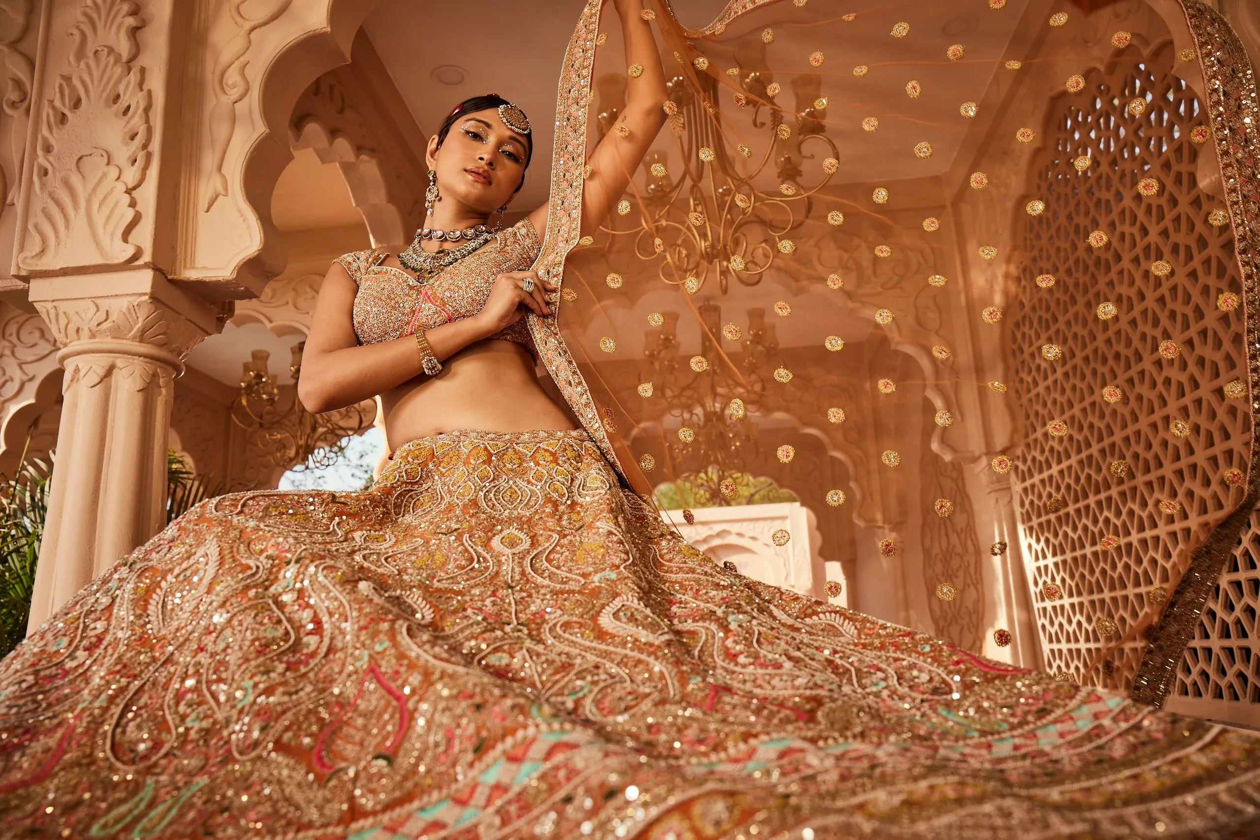 Rust Embellished Lehenga