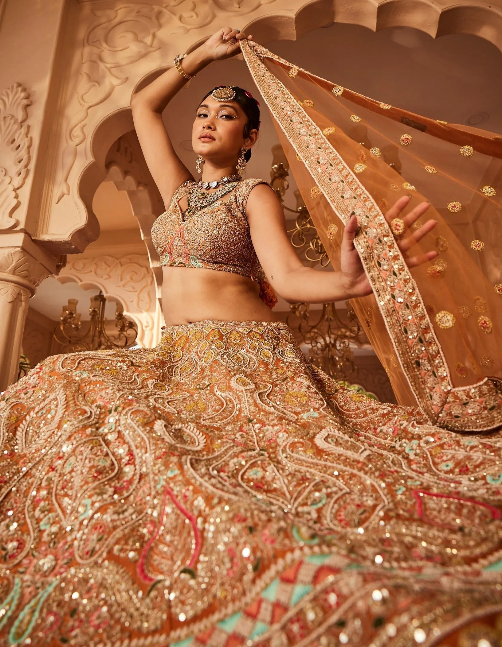 Rust Embellished Lehenga