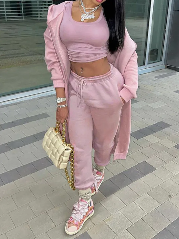 Sporty Cozy Set Fleece Pencil Pants and Long Hoodie