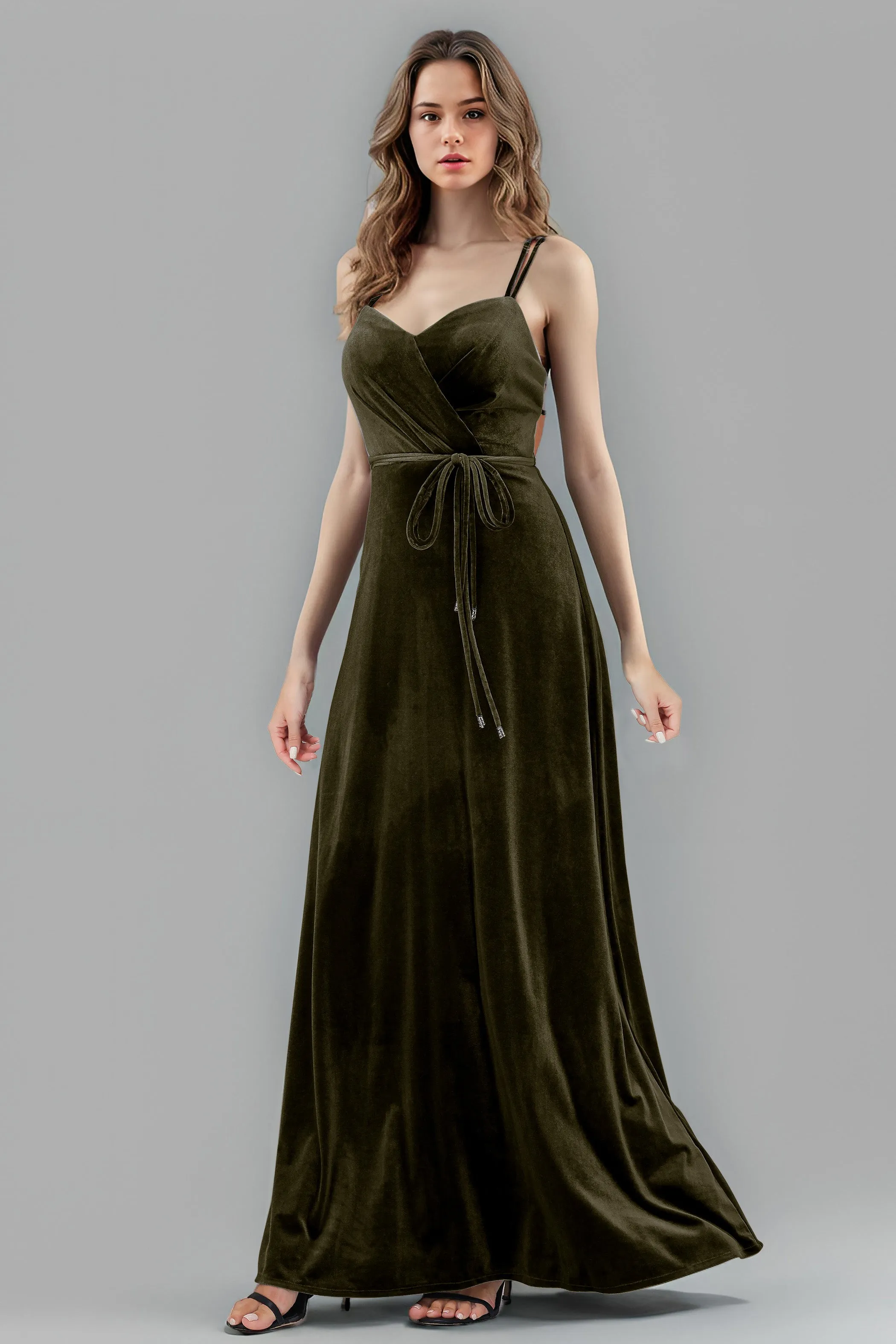 Sweetheart Spaghetti Straps Velvet Floor Length Bridesmaid Dresses