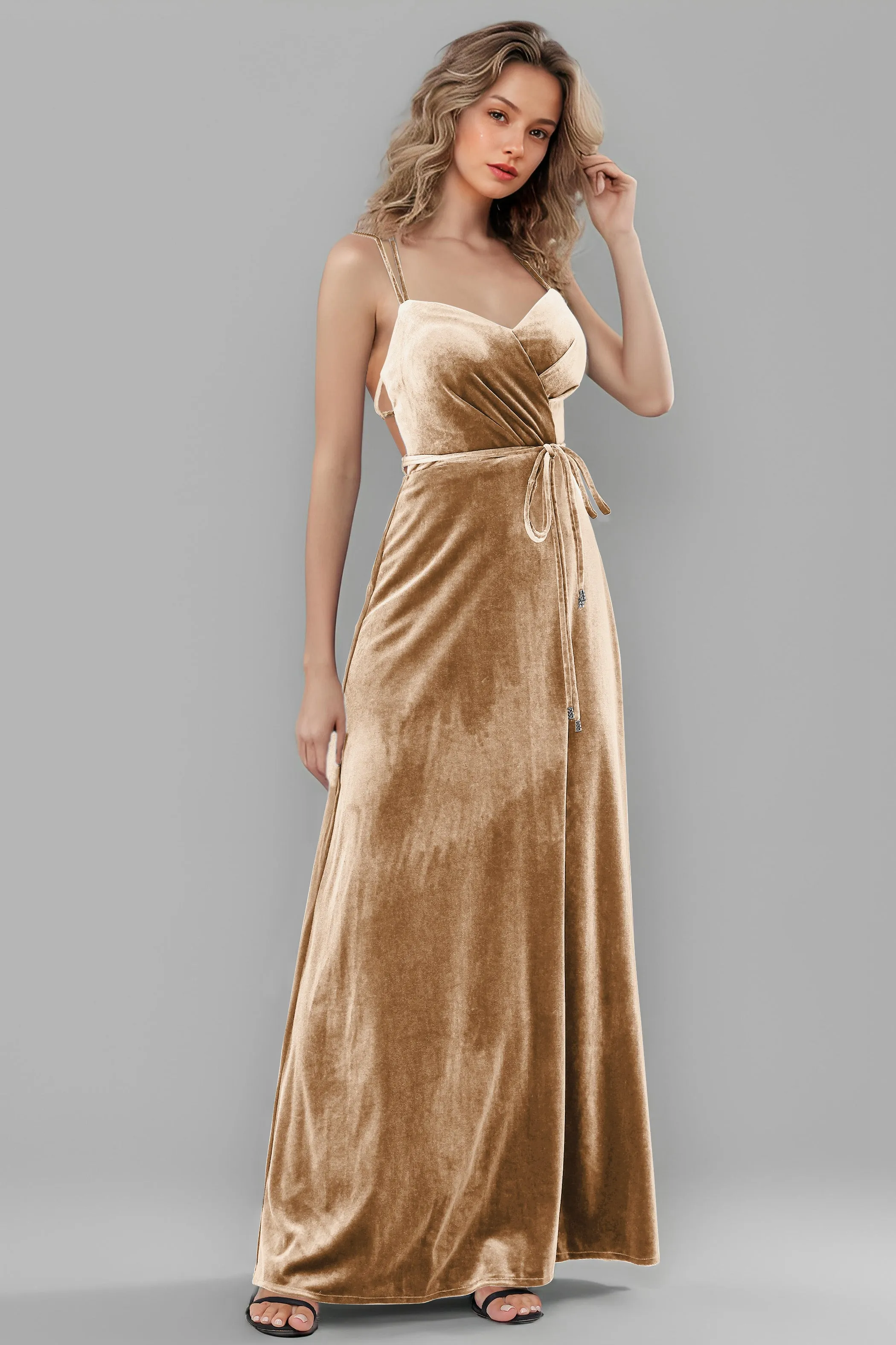 Sweetheart Spaghetti Straps Velvet Floor Length Bridesmaid Dresses