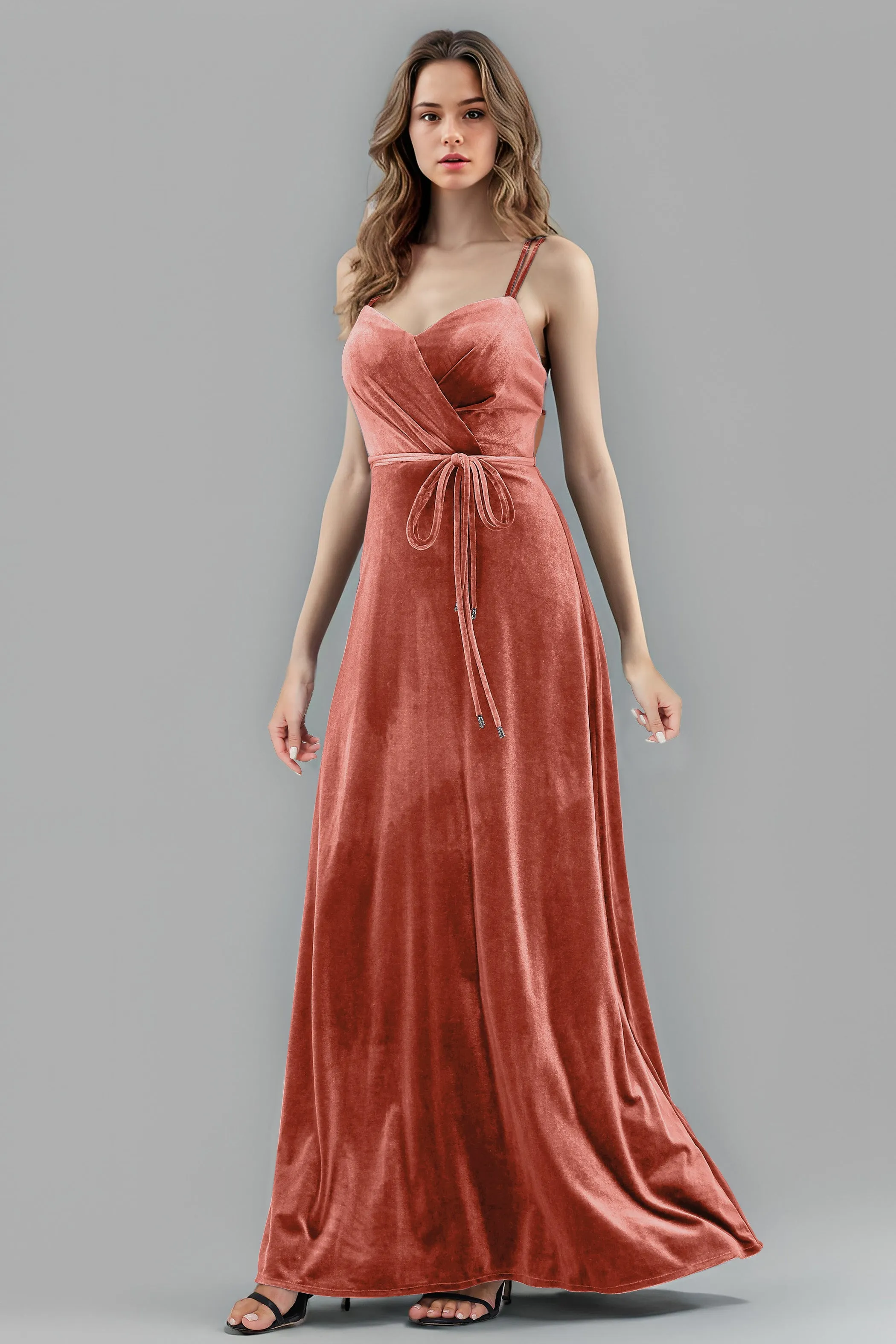 Sweetheart Spaghetti Straps Velvet Floor Length Bridesmaid Dresses