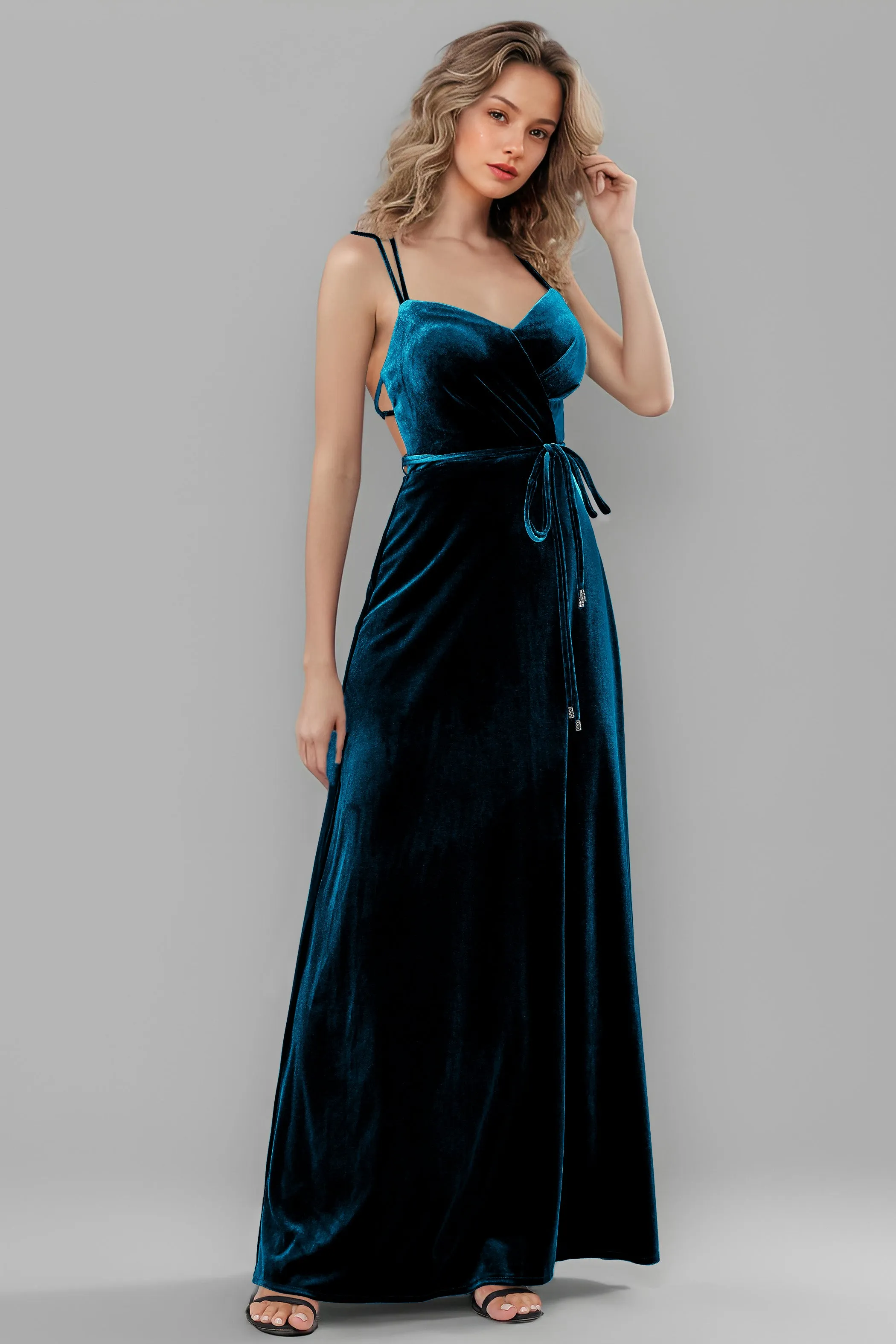 Sweetheart Spaghetti Straps Velvet Floor Length Bridesmaid Dresses