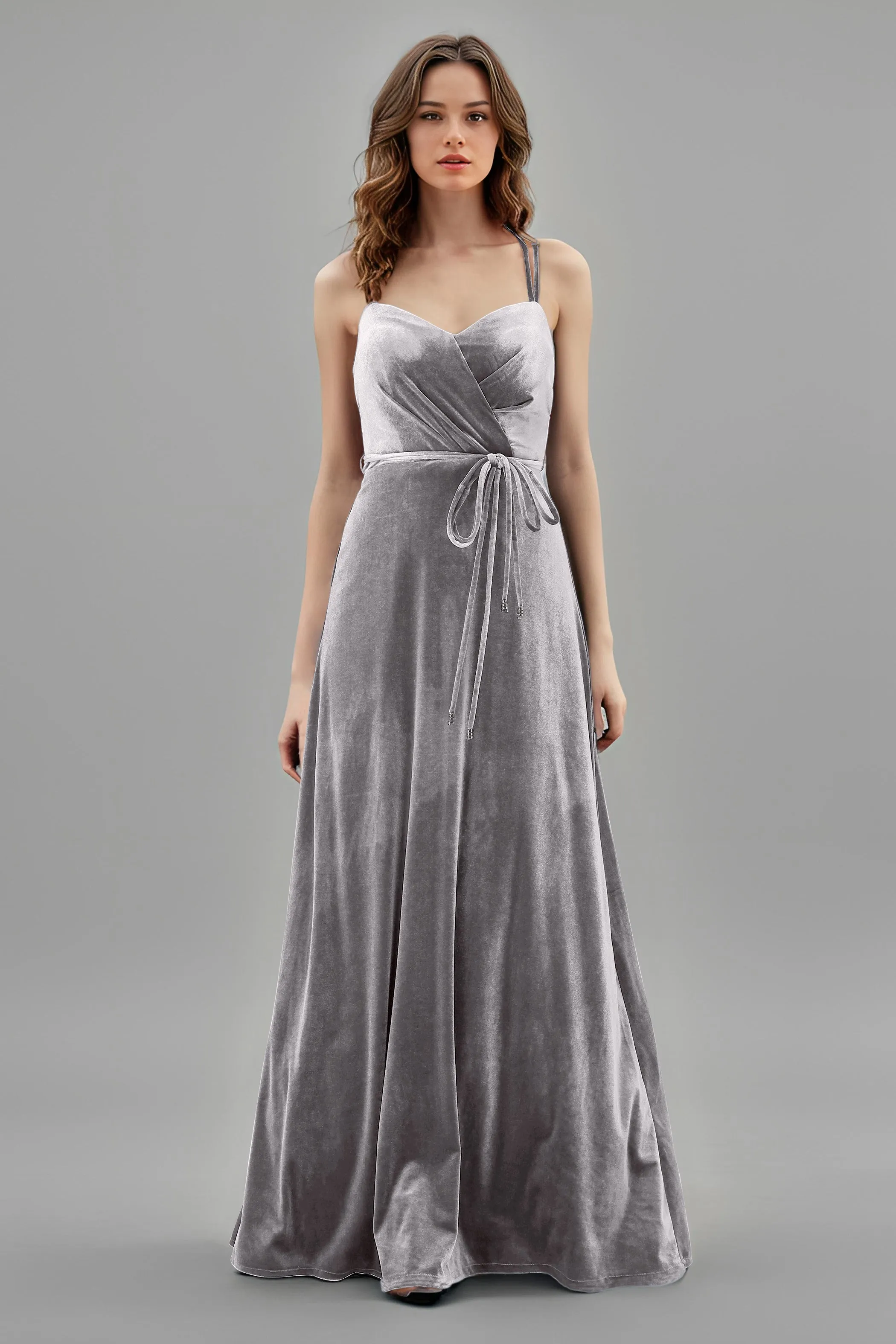 Sweetheart Spaghetti Straps Velvet Floor Length Bridesmaid Dresses