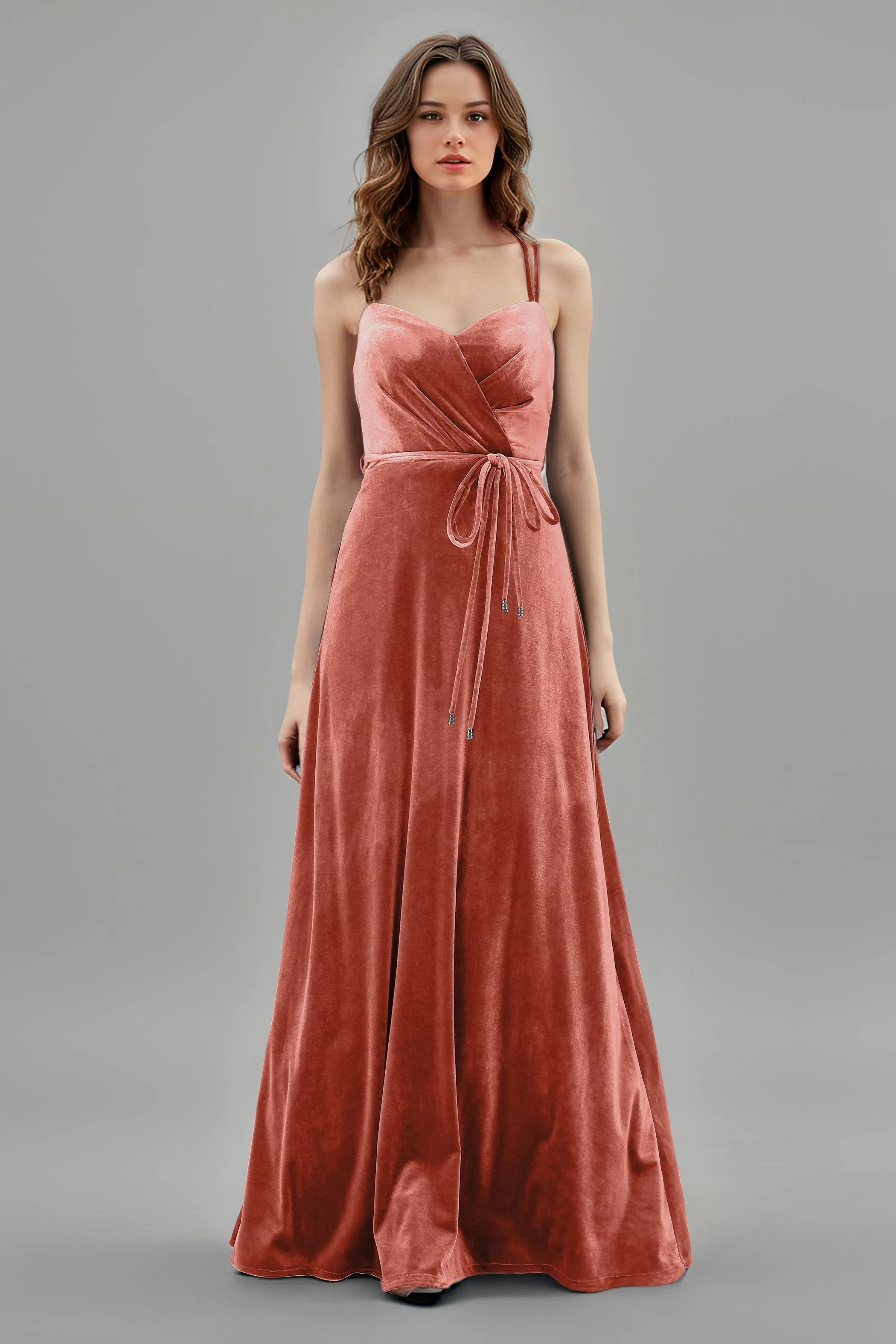 Sweetheart Spaghetti Straps Velvet Floor Length Bridesmaid Dresses