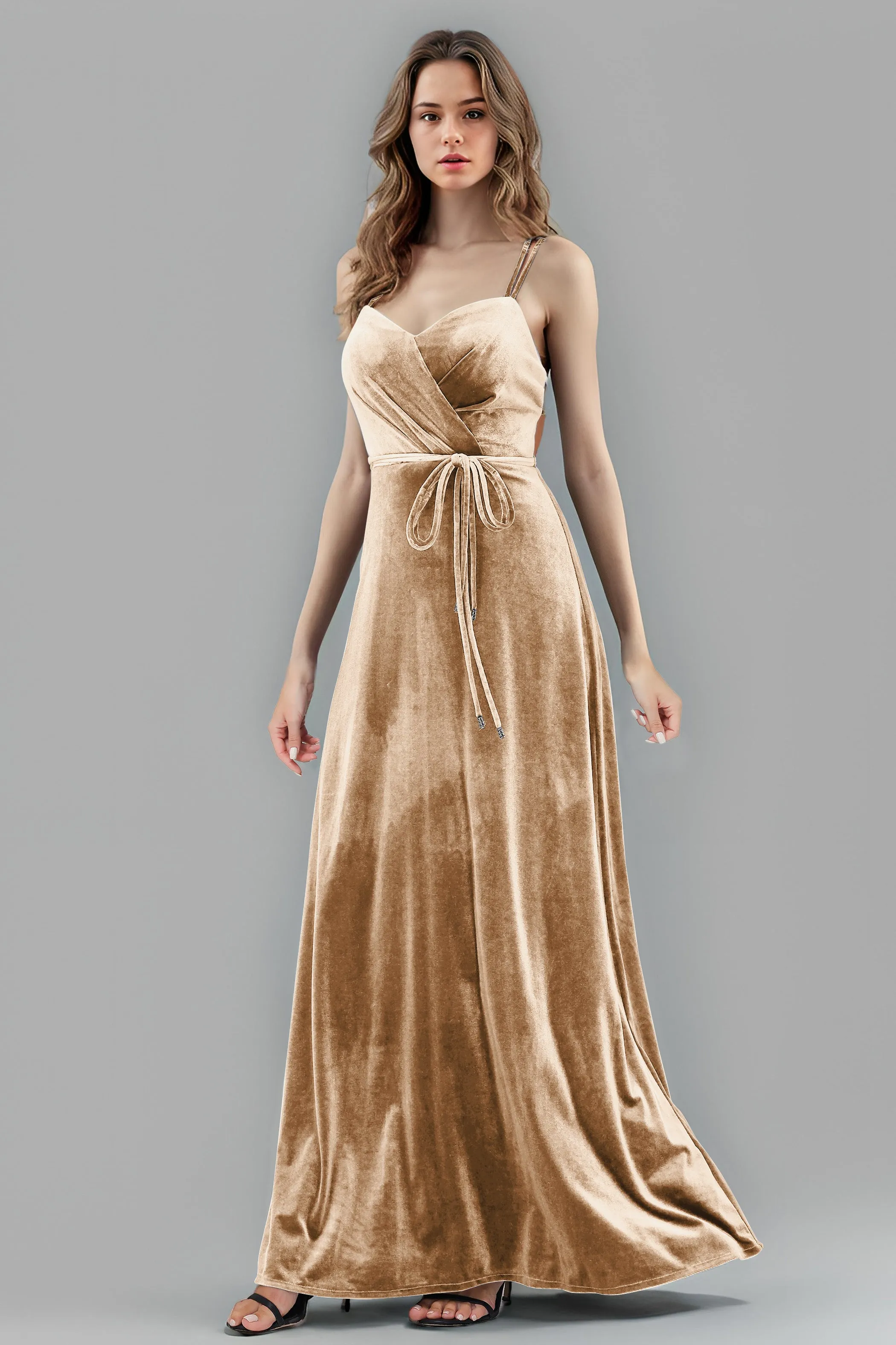 Sweetheart Spaghetti Straps Velvet Floor Length Bridesmaid Dresses