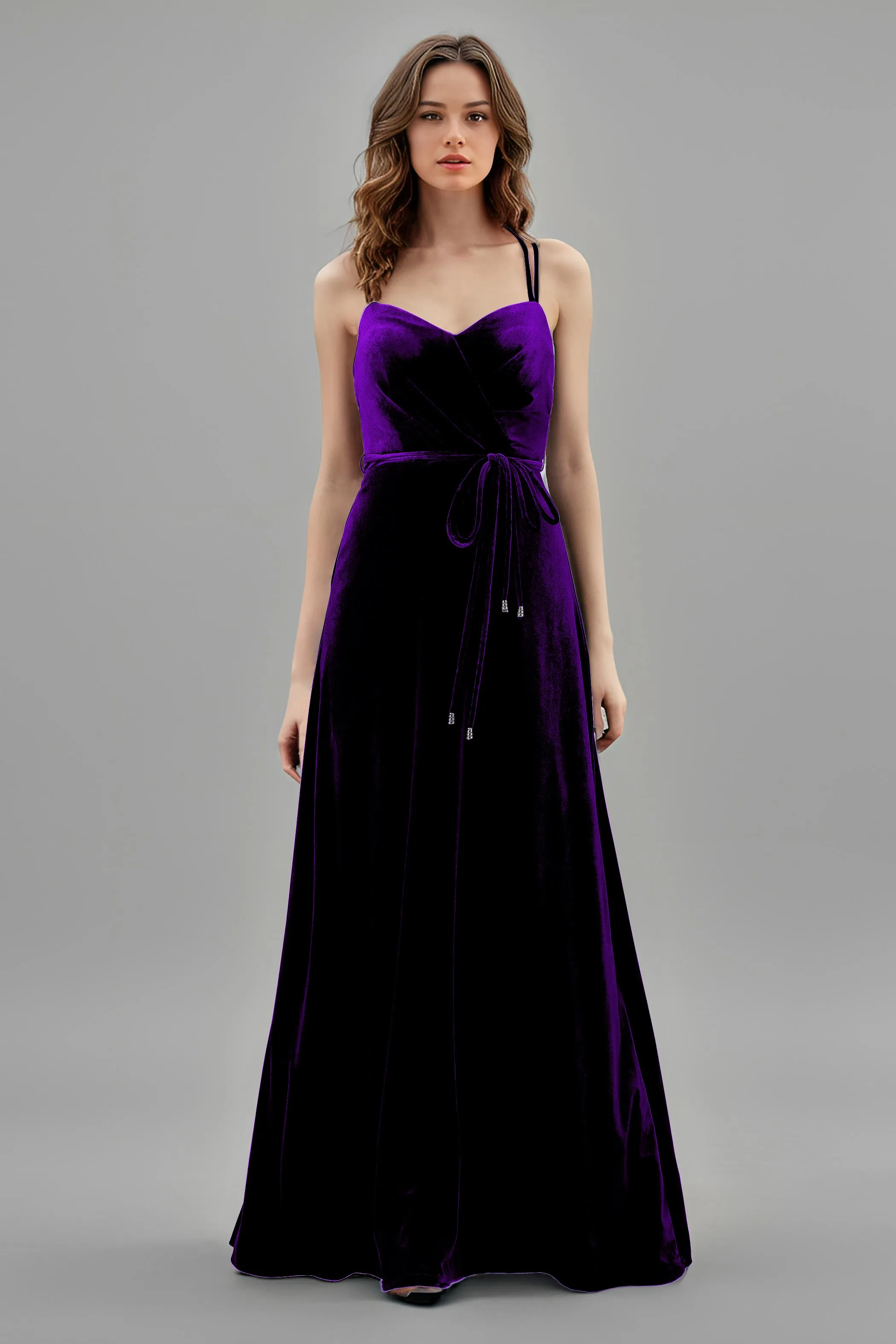 Sweetheart Spaghetti Straps Velvet Floor Length Bridesmaid Dresses