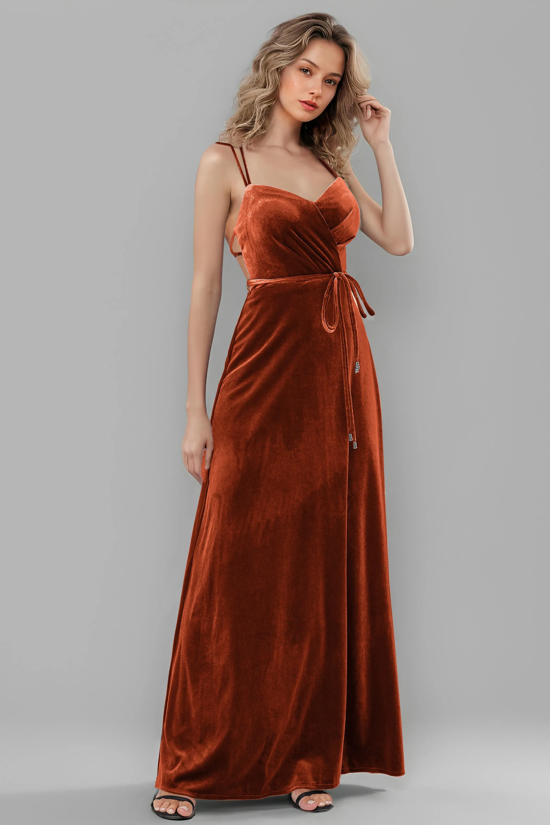 Sweetheart Spaghetti Straps Velvet Floor Length Bridesmaid Dresses