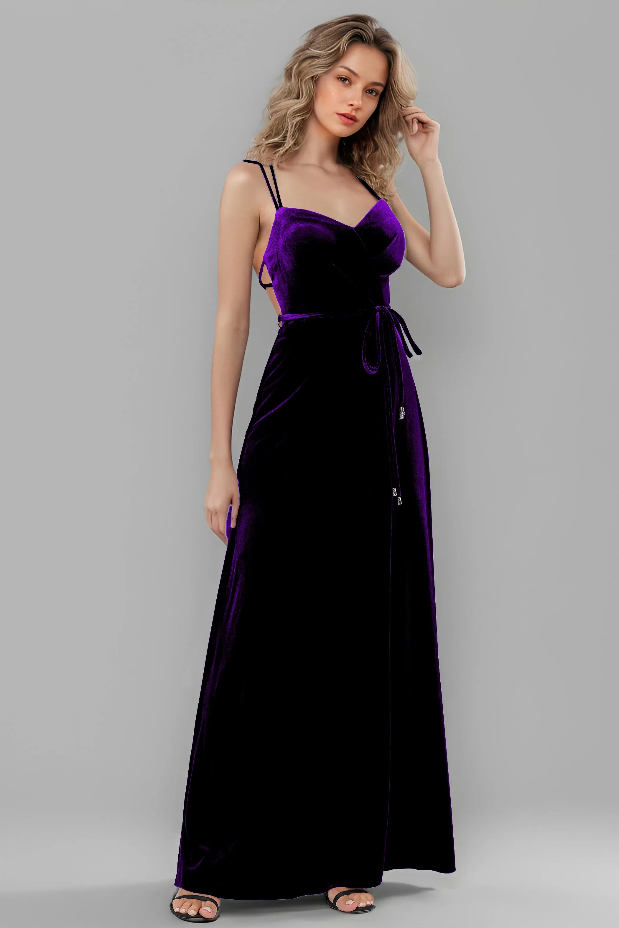 Sweetheart Spaghetti Straps Velvet Floor Length Bridesmaid Dresses