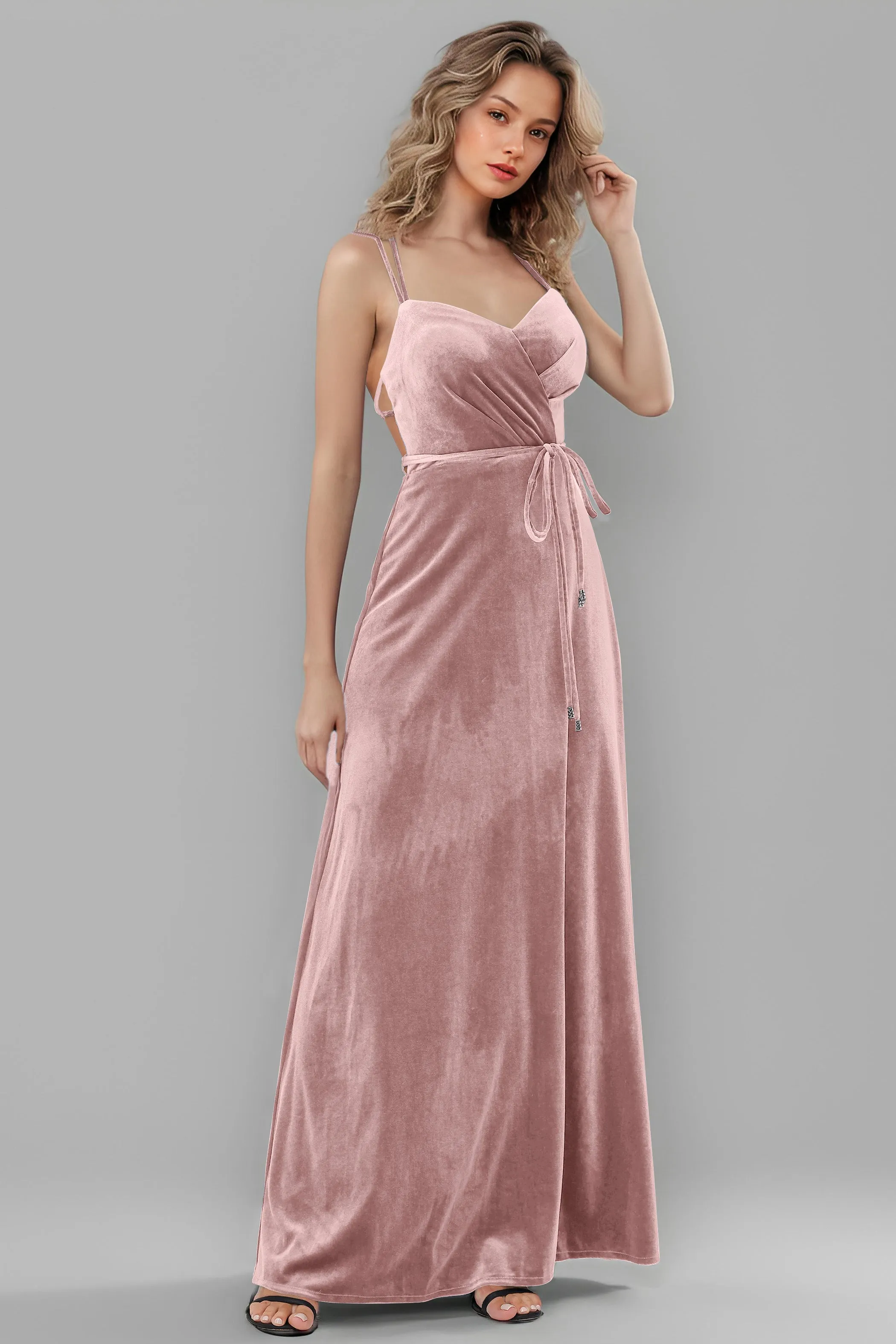 Sweetheart Spaghetti Straps Velvet Floor Length Bridesmaid Dresses