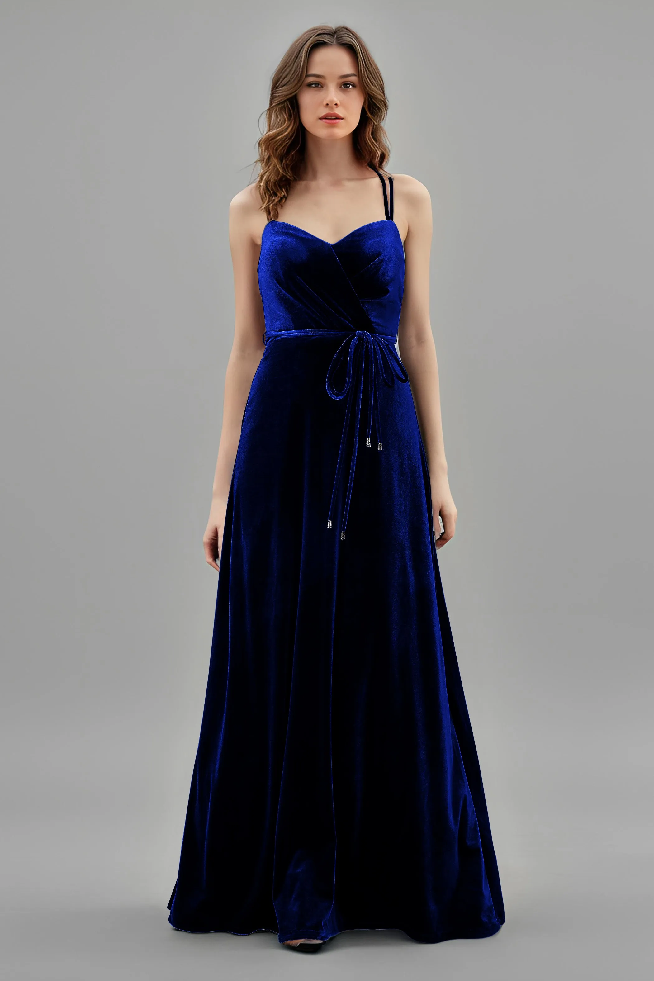 Sweetheart Spaghetti Straps Velvet Floor Length Bridesmaid Dresses