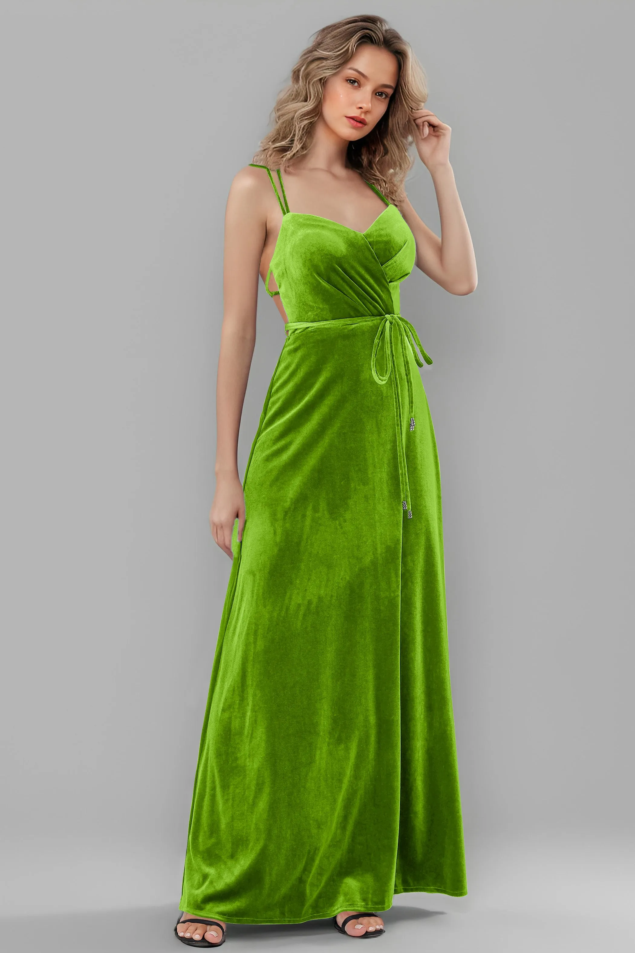 Sweetheart Spaghetti Straps Velvet Floor Length Bridesmaid Dresses