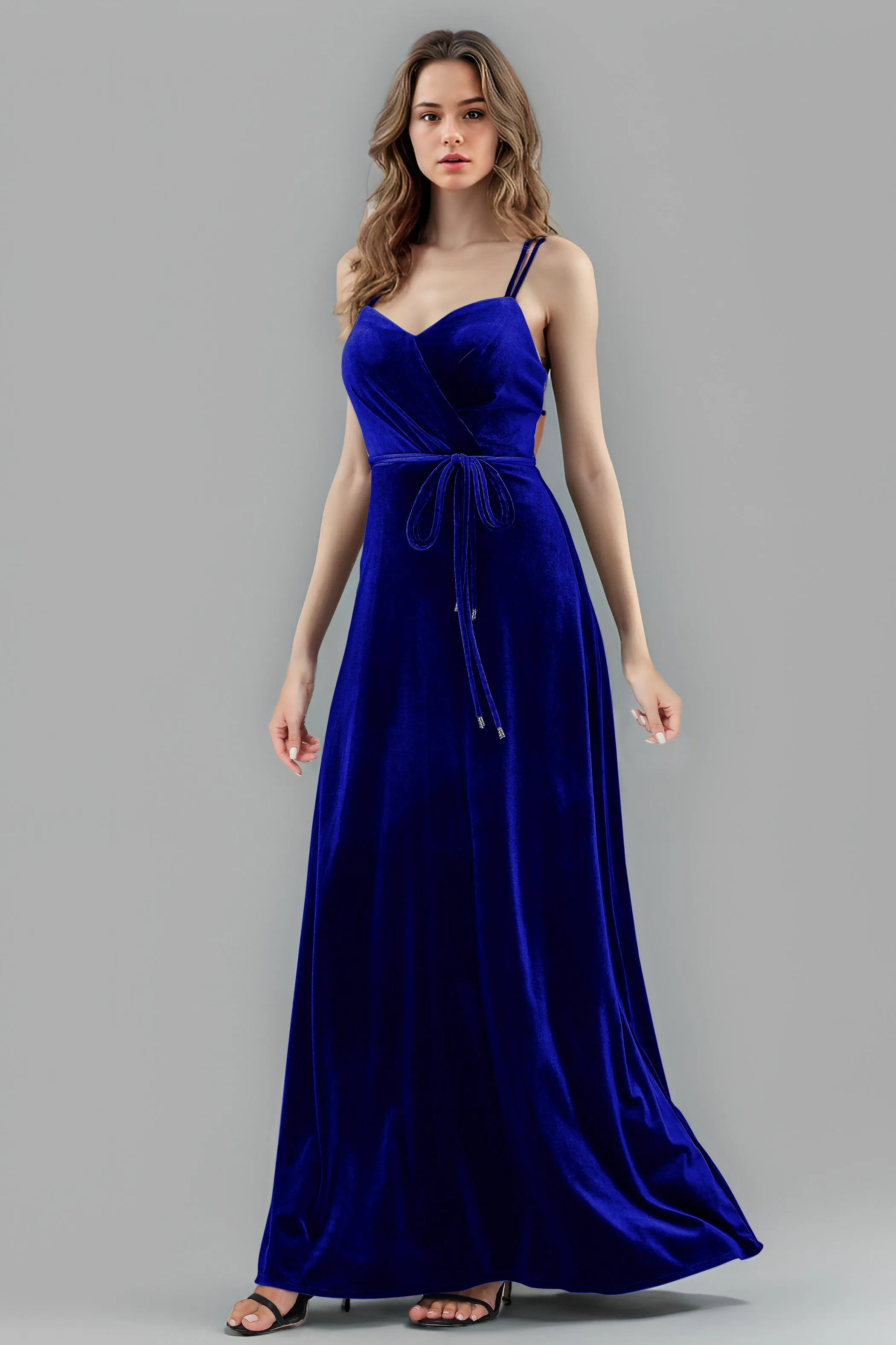 Sweetheart Spaghetti Straps Velvet Floor Length Bridesmaid Dresses