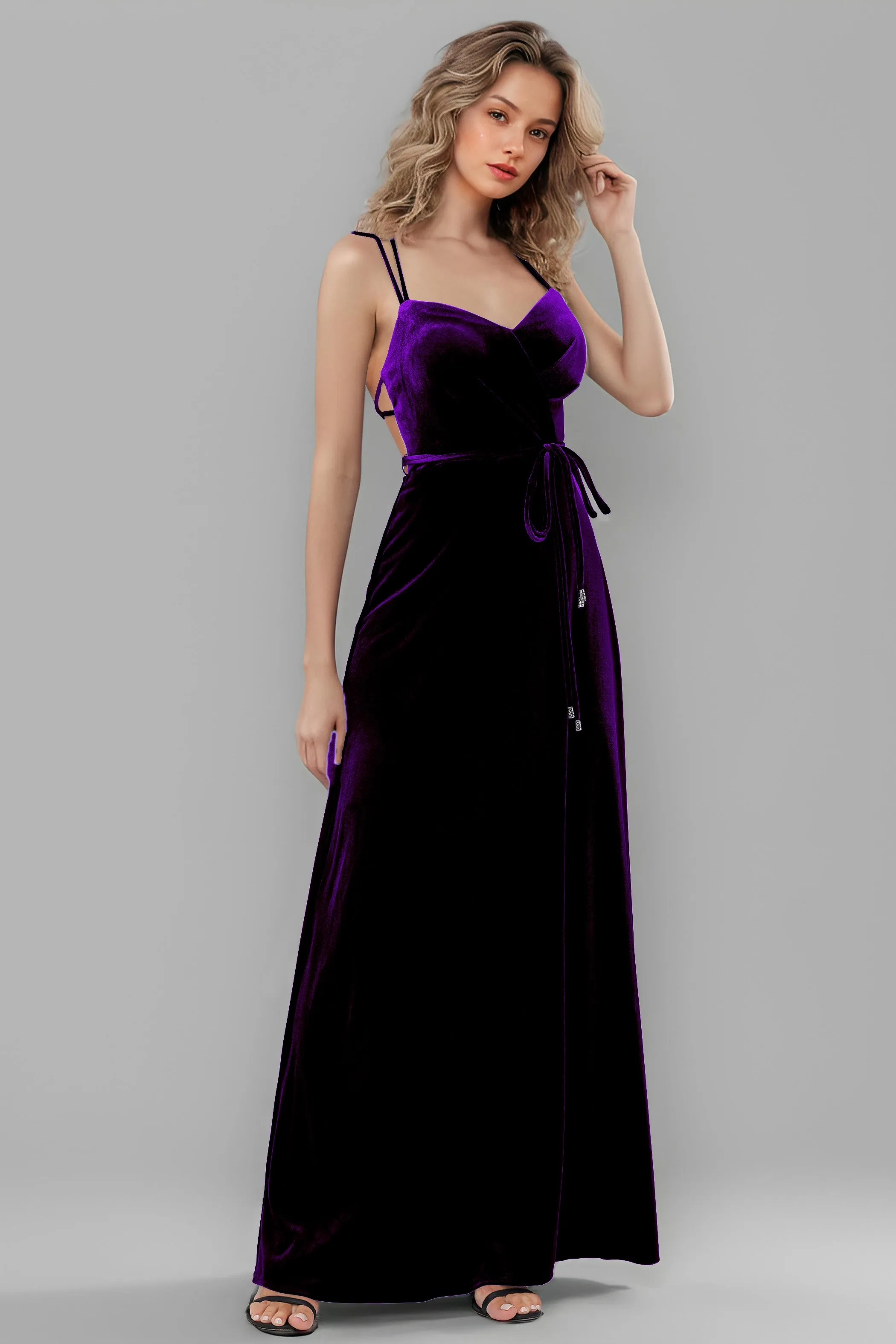 Sweetheart Spaghetti Straps Velvet Floor Length Bridesmaid Dresses