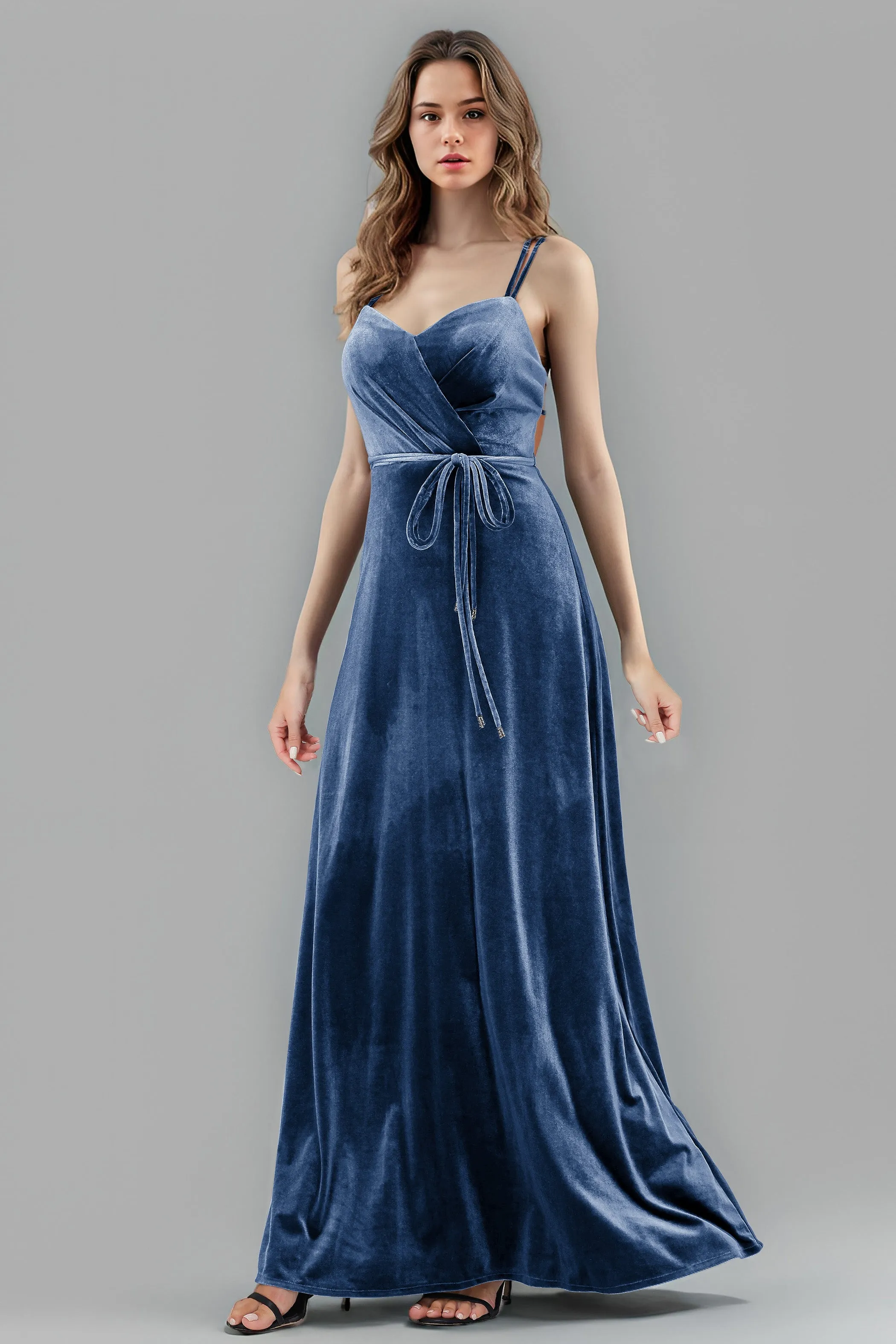 Sweetheart Spaghetti Straps Velvet Floor Length Bridesmaid Dresses