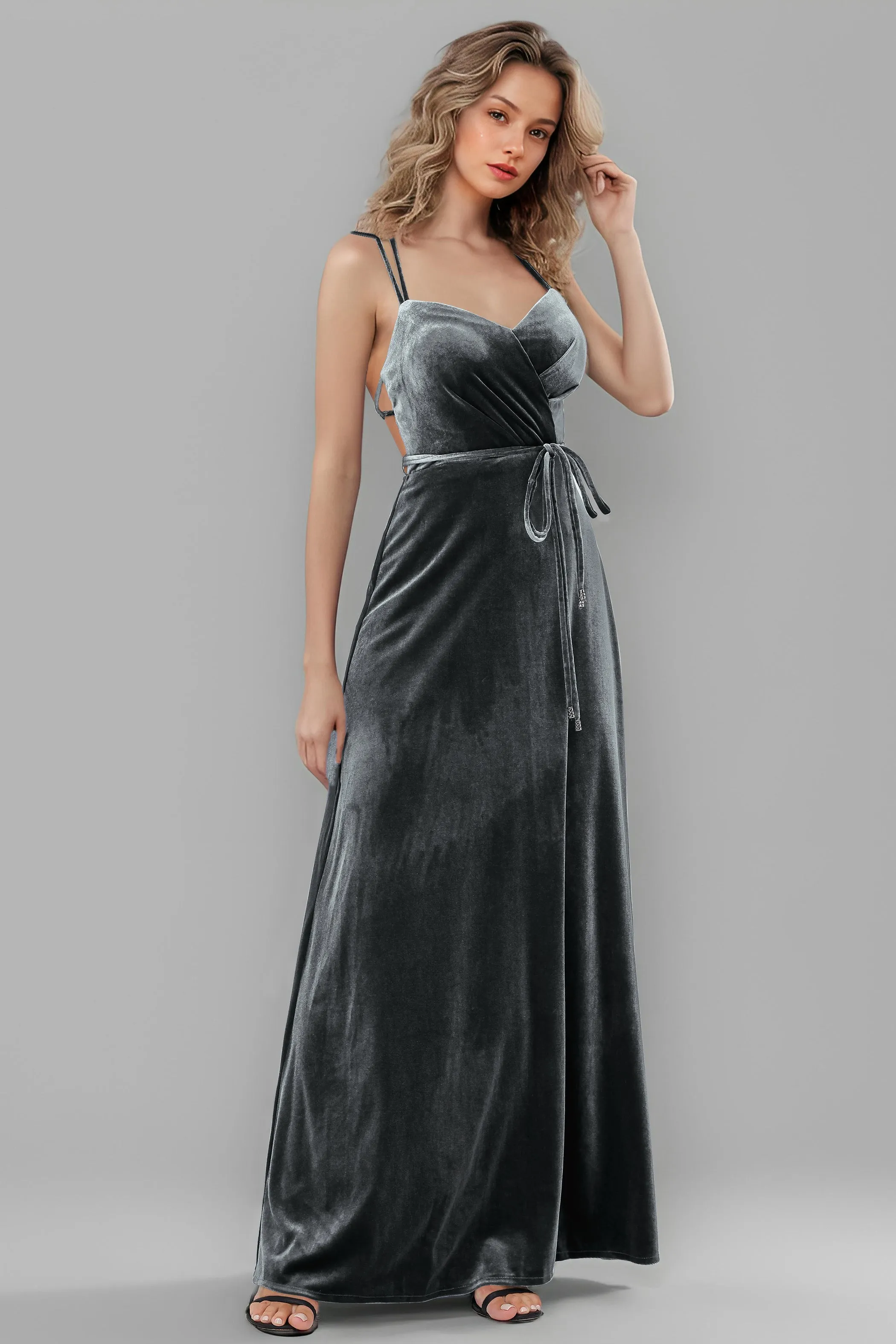 Sweetheart Spaghetti Straps Velvet Floor Length Bridesmaid Dresses