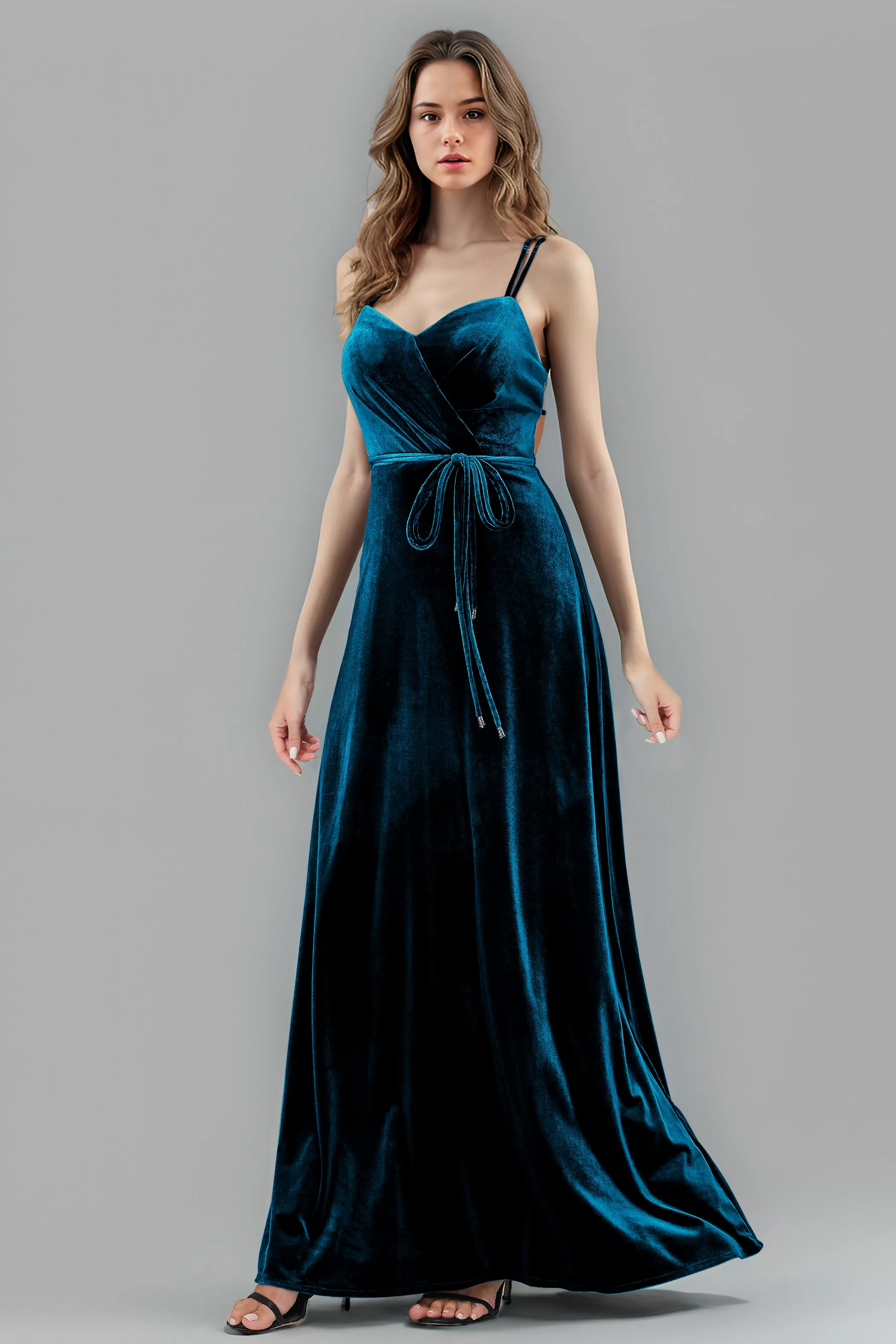 Sweetheart Spaghetti Straps Velvet Floor Length Bridesmaid Dresses