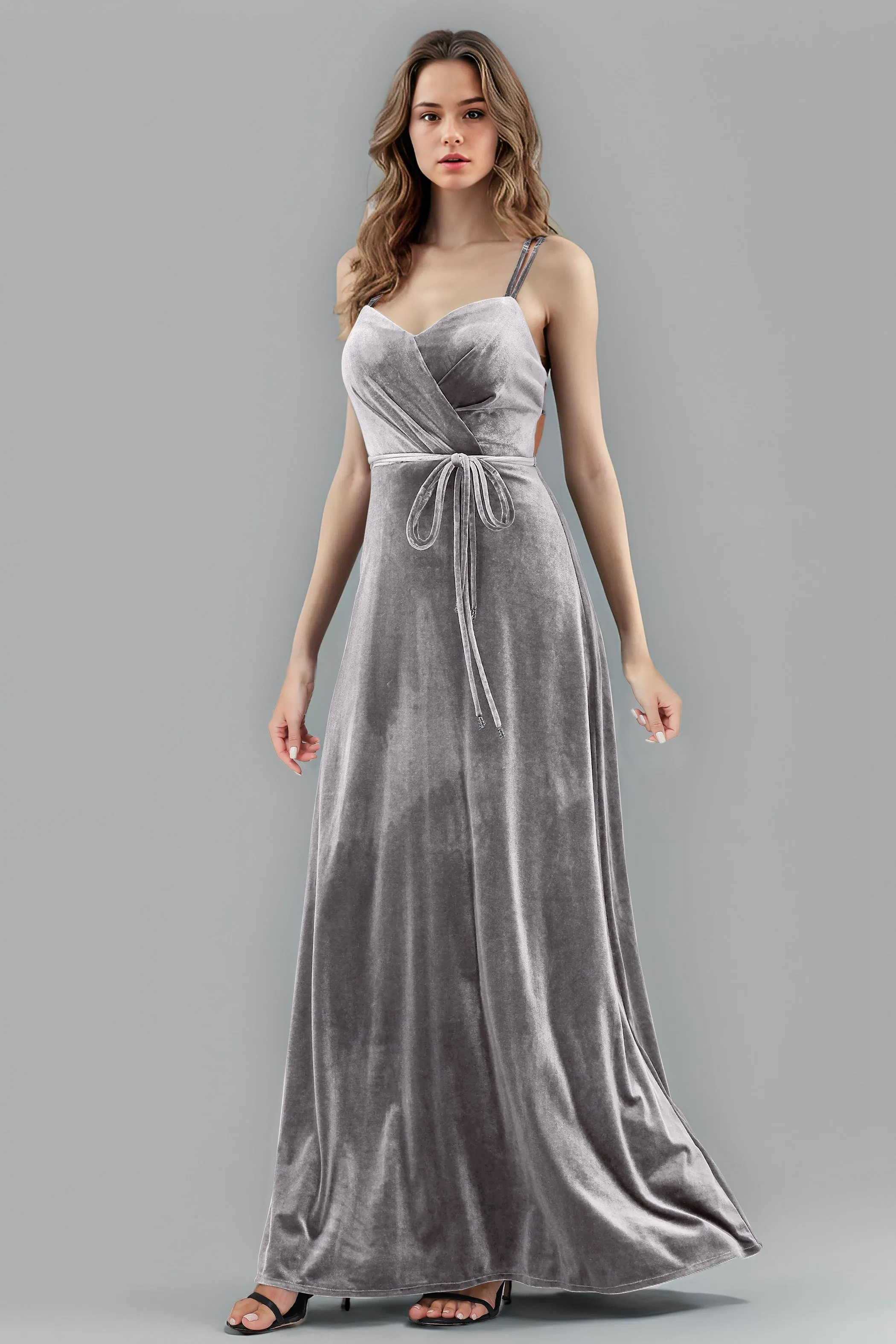 Sweetheart Spaghetti Straps Velvet Floor Length Bridesmaid Dresses