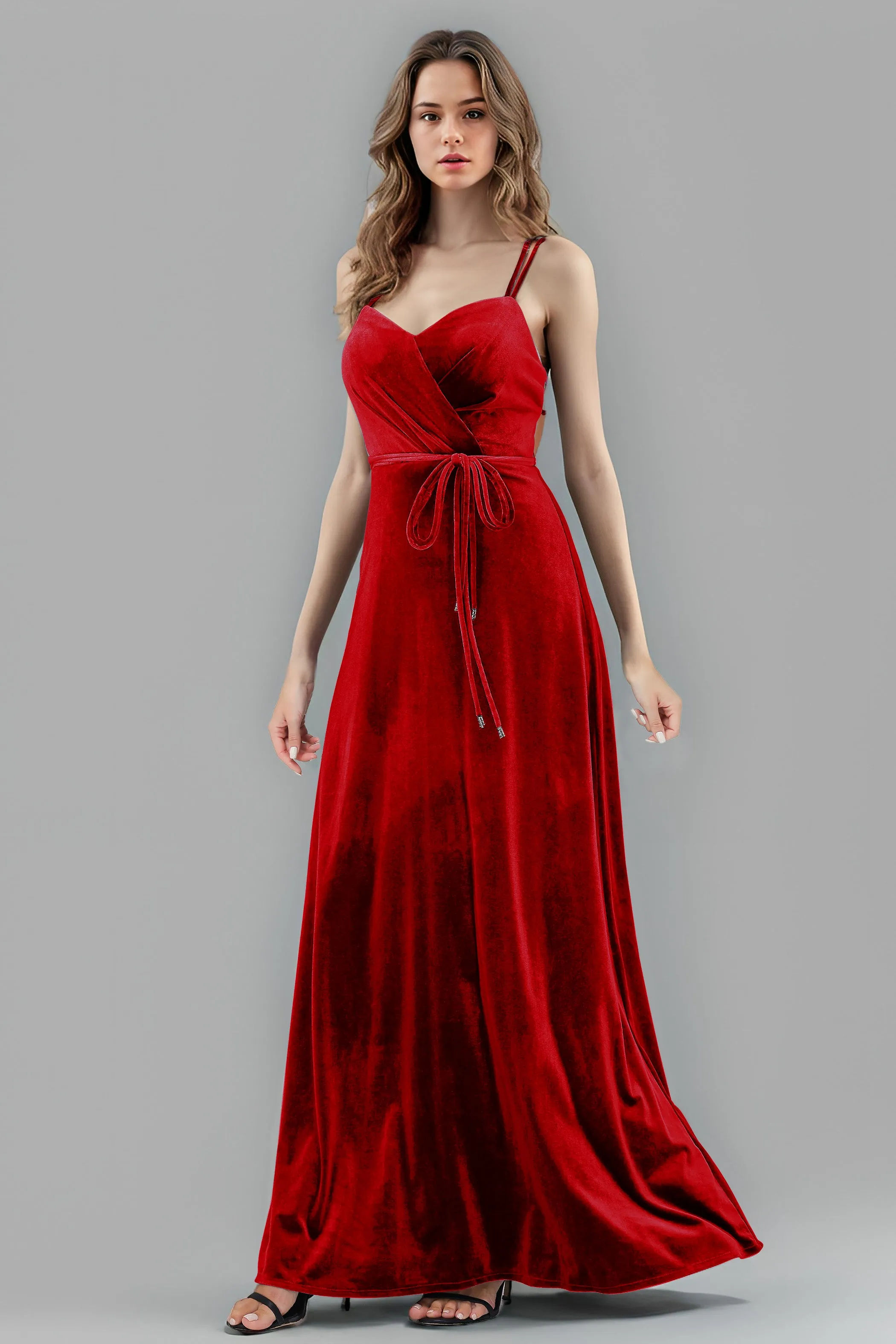 Sweetheart Spaghetti Straps Velvet Floor Length Bridesmaid Dresses