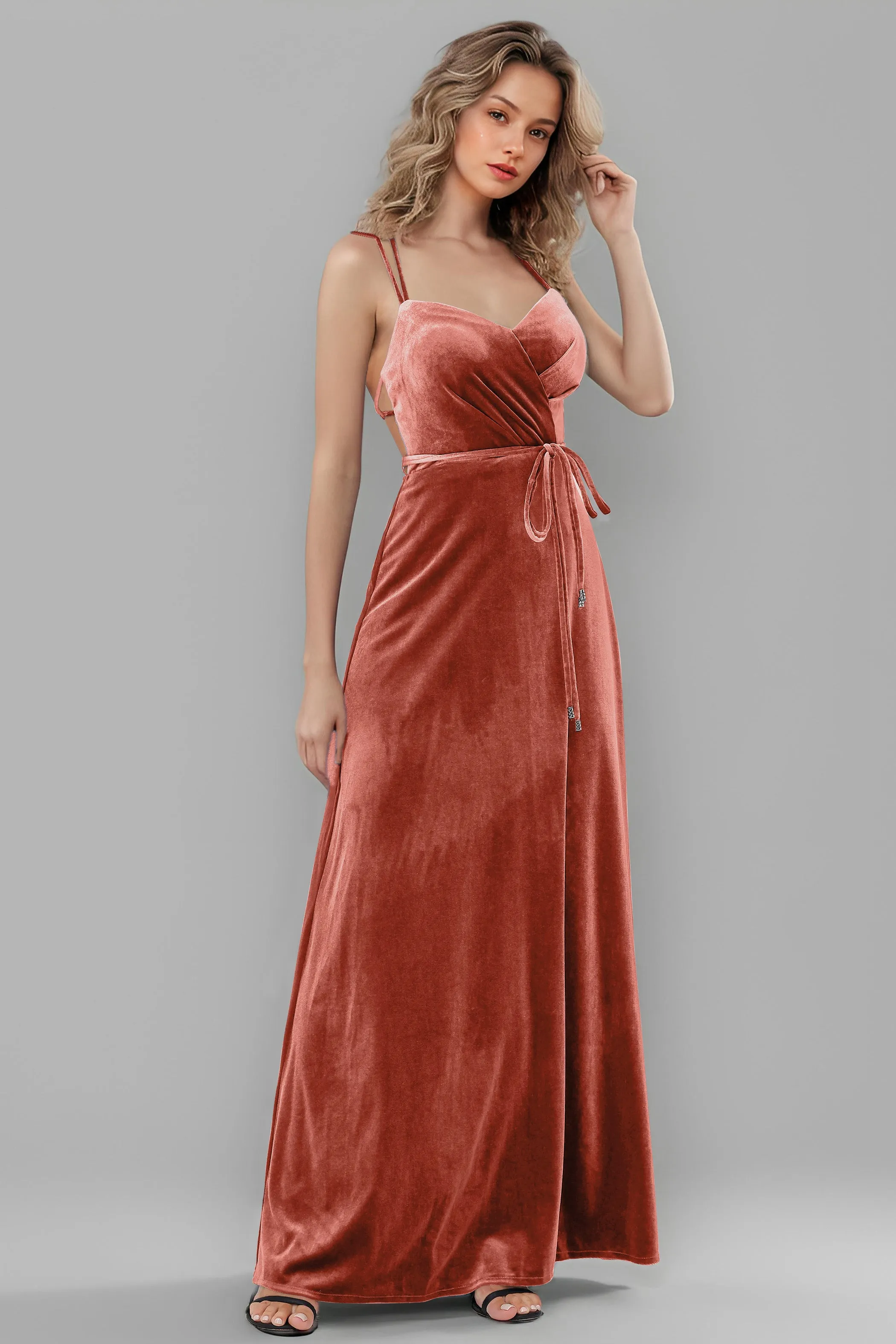 Sweetheart Spaghetti Straps Velvet Floor Length Bridesmaid Dresses