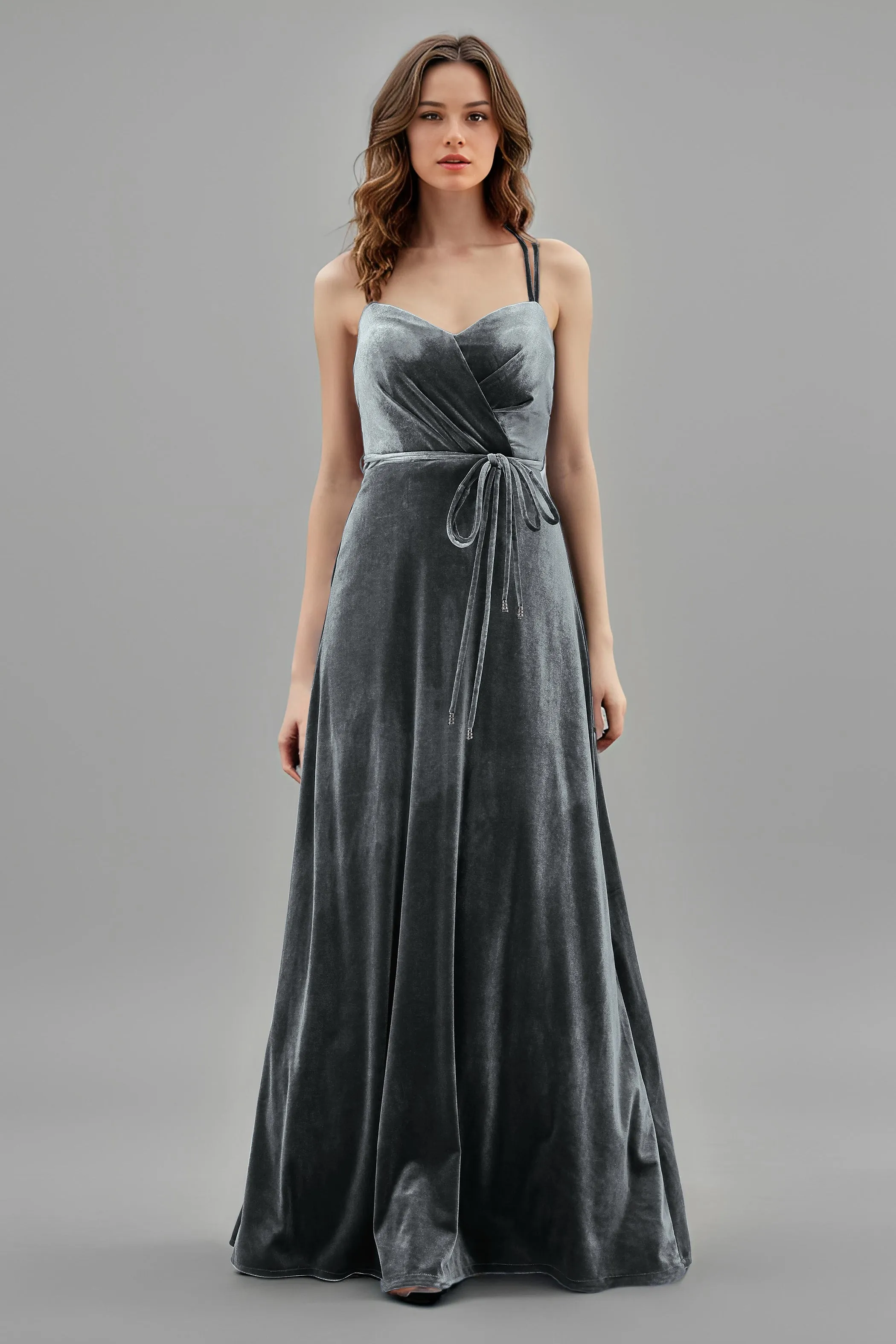 Sweetheart Spaghetti Straps Velvet Floor Length Bridesmaid Dresses