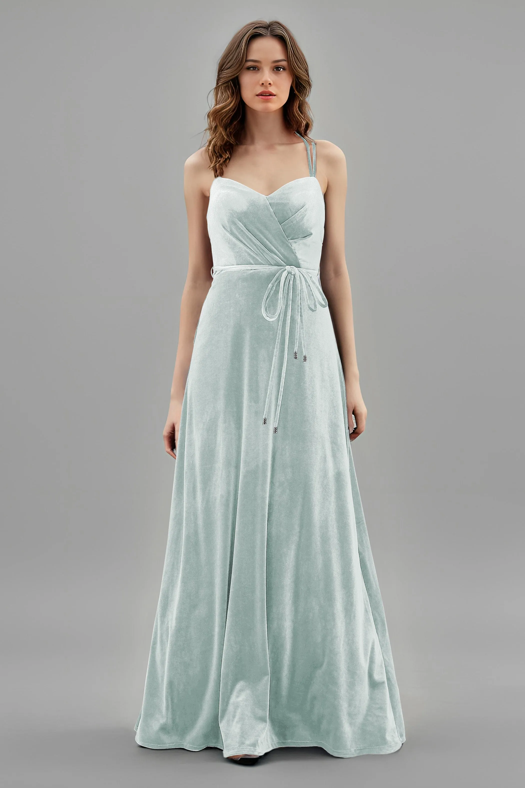 Sweetheart Spaghetti Straps Velvet Floor Length Bridesmaid Dresses