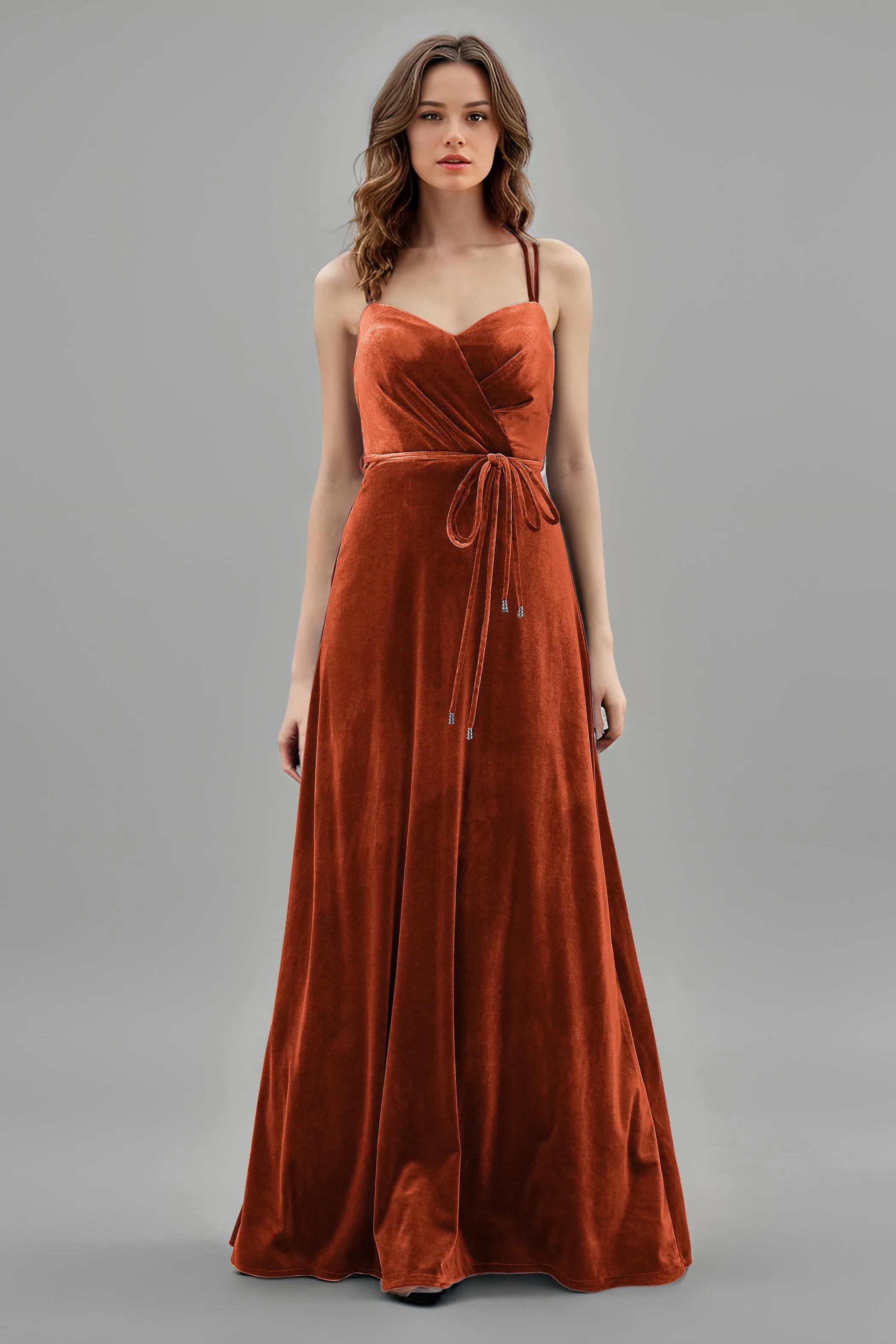 Sweetheart Spaghetti Straps Velvet Floor Length Bridesmaid Dresses