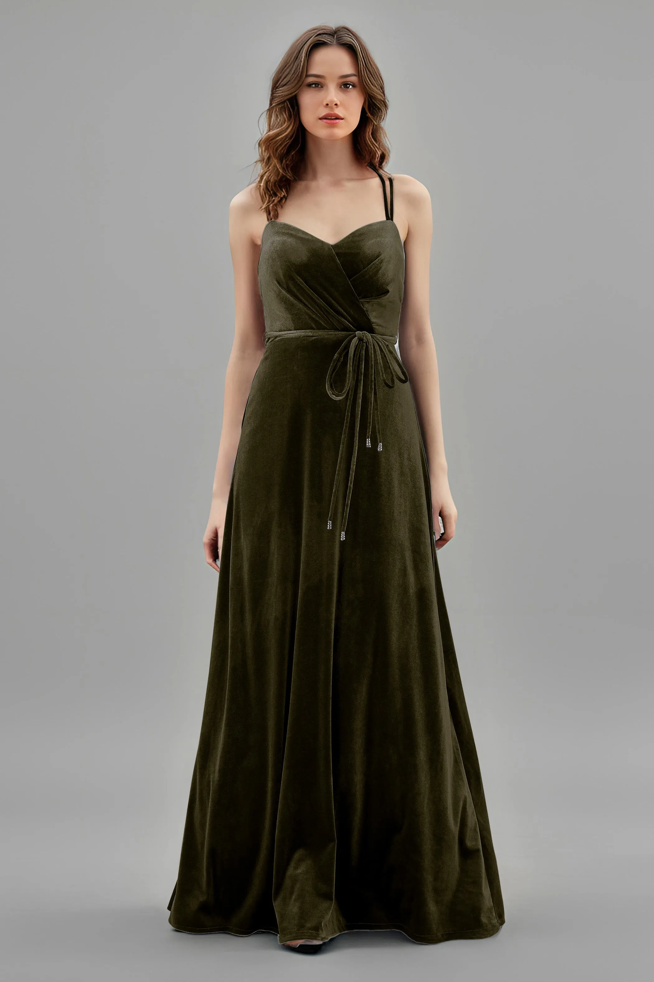 Sweetheart Spaghetti Straps Velvet Floor Length Bridesmaid Dresses