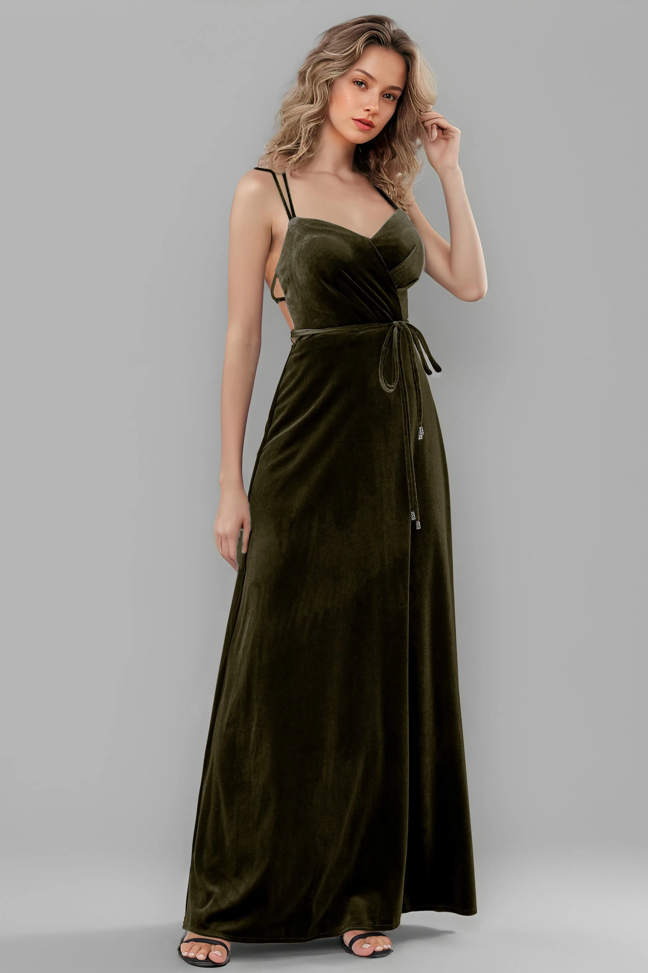 Sweetheart Spaghetti Straps Velvet Floor Length Bridesmaid Dresses