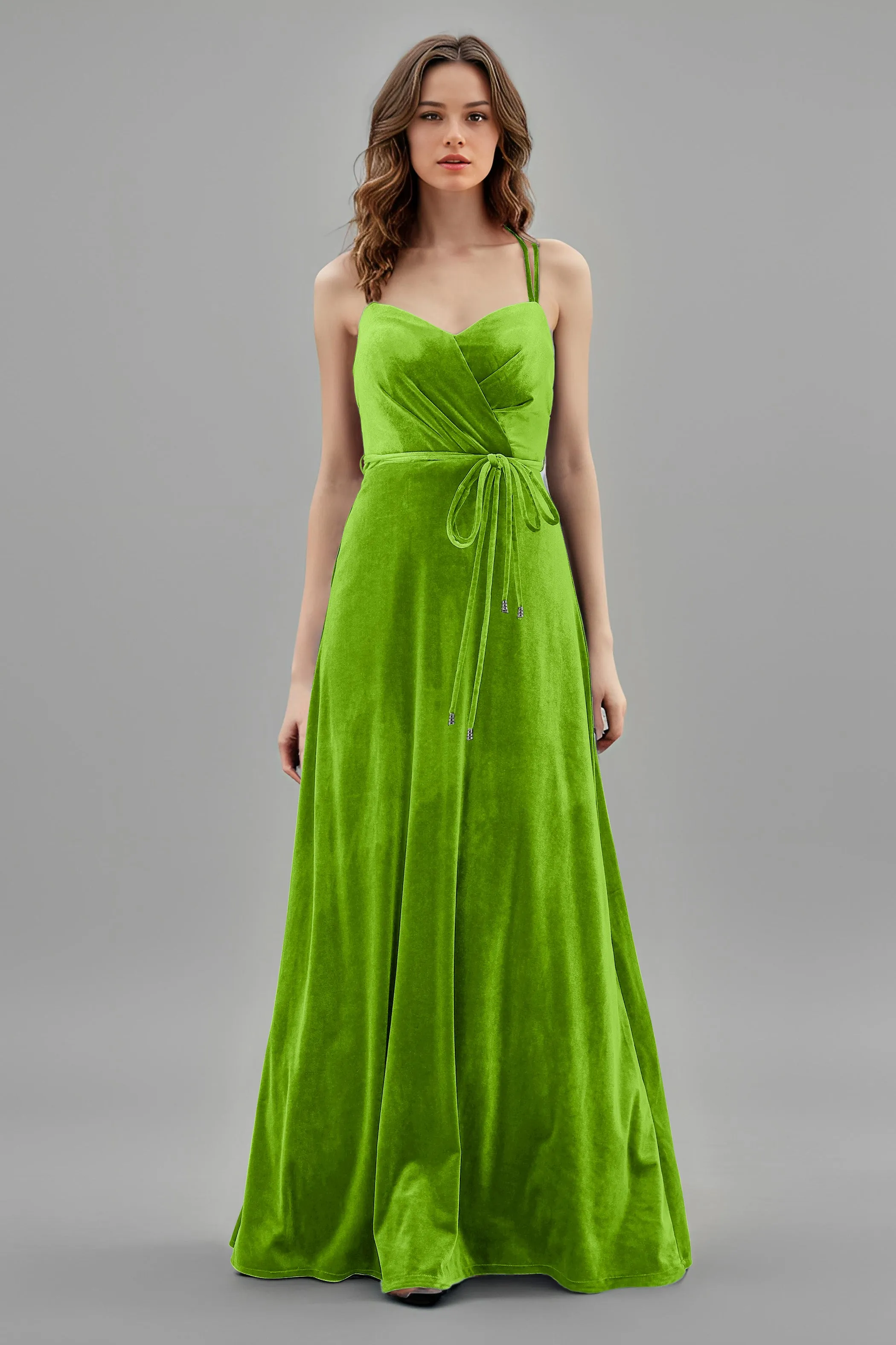 Sweetheart Spaghetti Straps Velvet Floor Length Bridesmaid Dresses