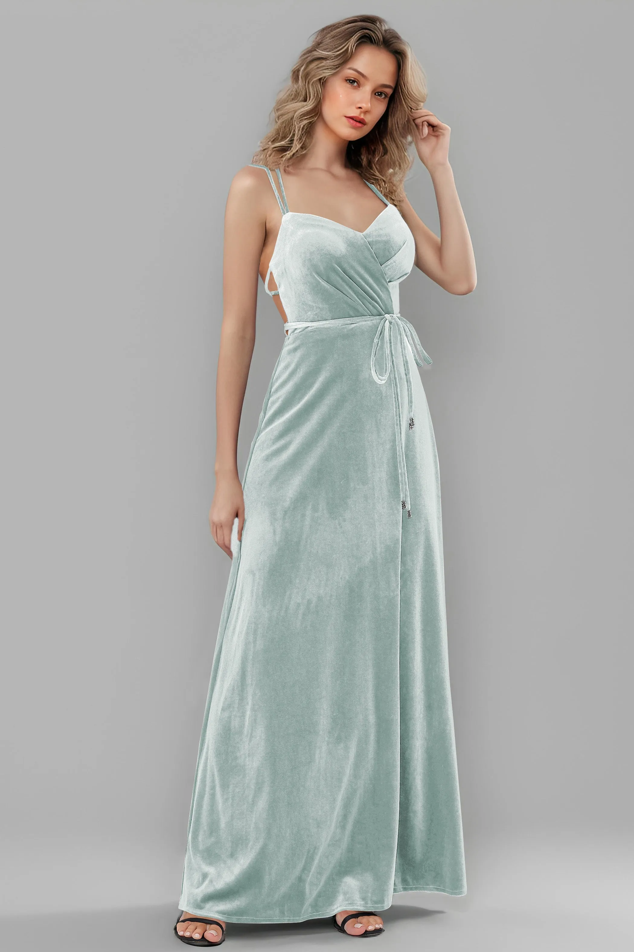 Sweetheart Spaghetti Straps Velvet Floor Length Bridesmaid Dresses