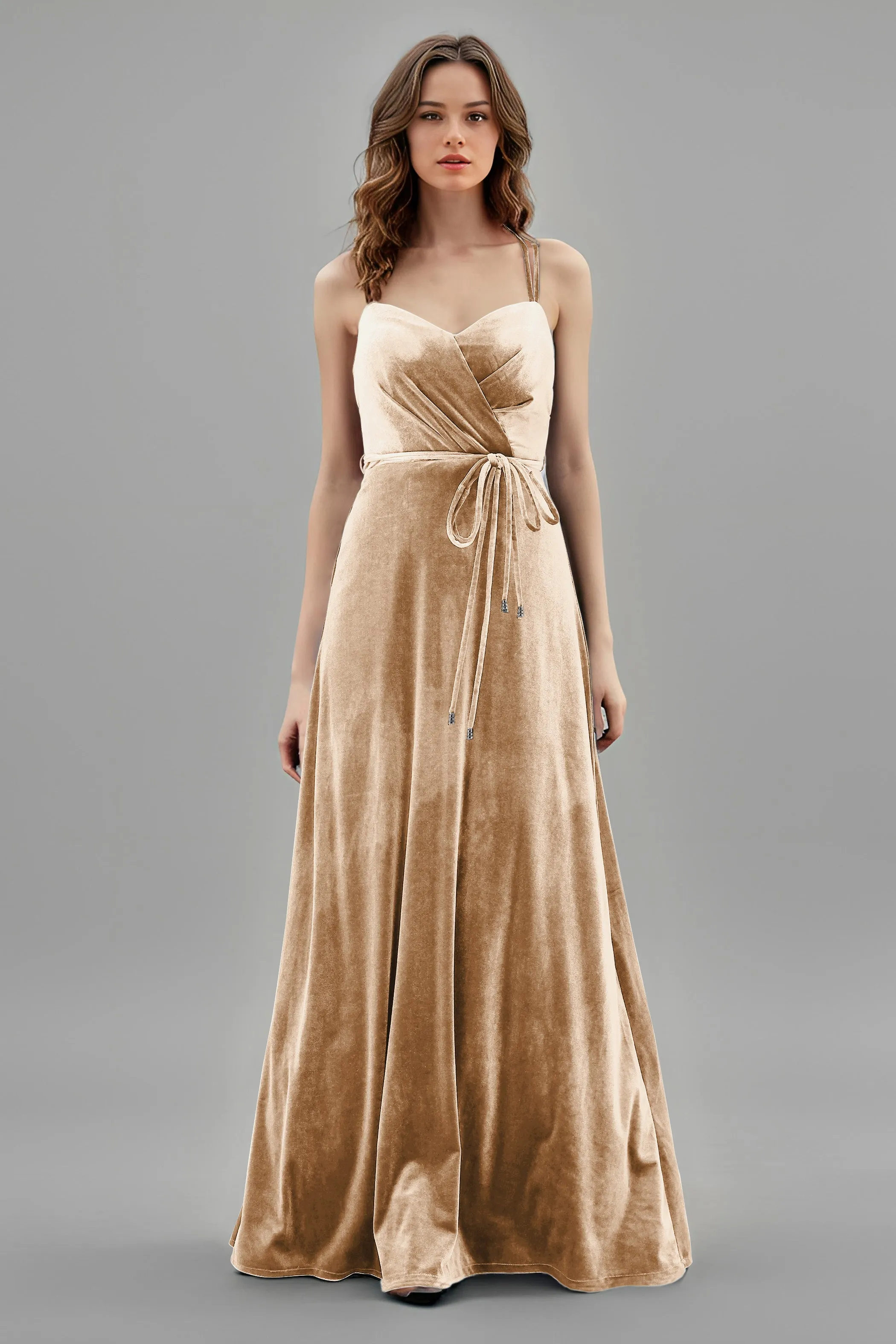 Sweetheart Spaghetti Straps Velvet Floor Length Bridesmaid Dresses