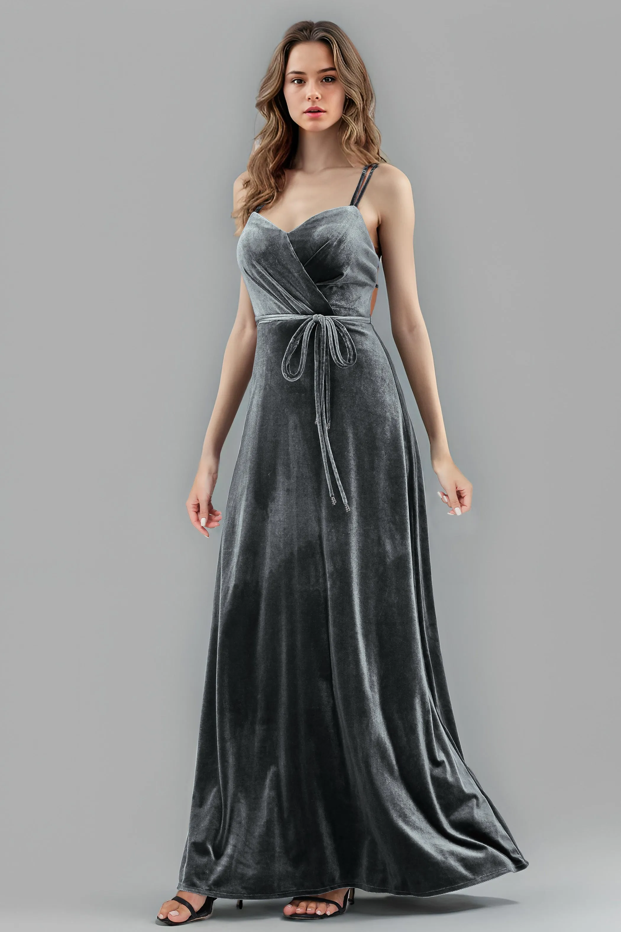 Sweetheart Spaghetti Straps Velvet Floor Length Bridesmaid Dresses