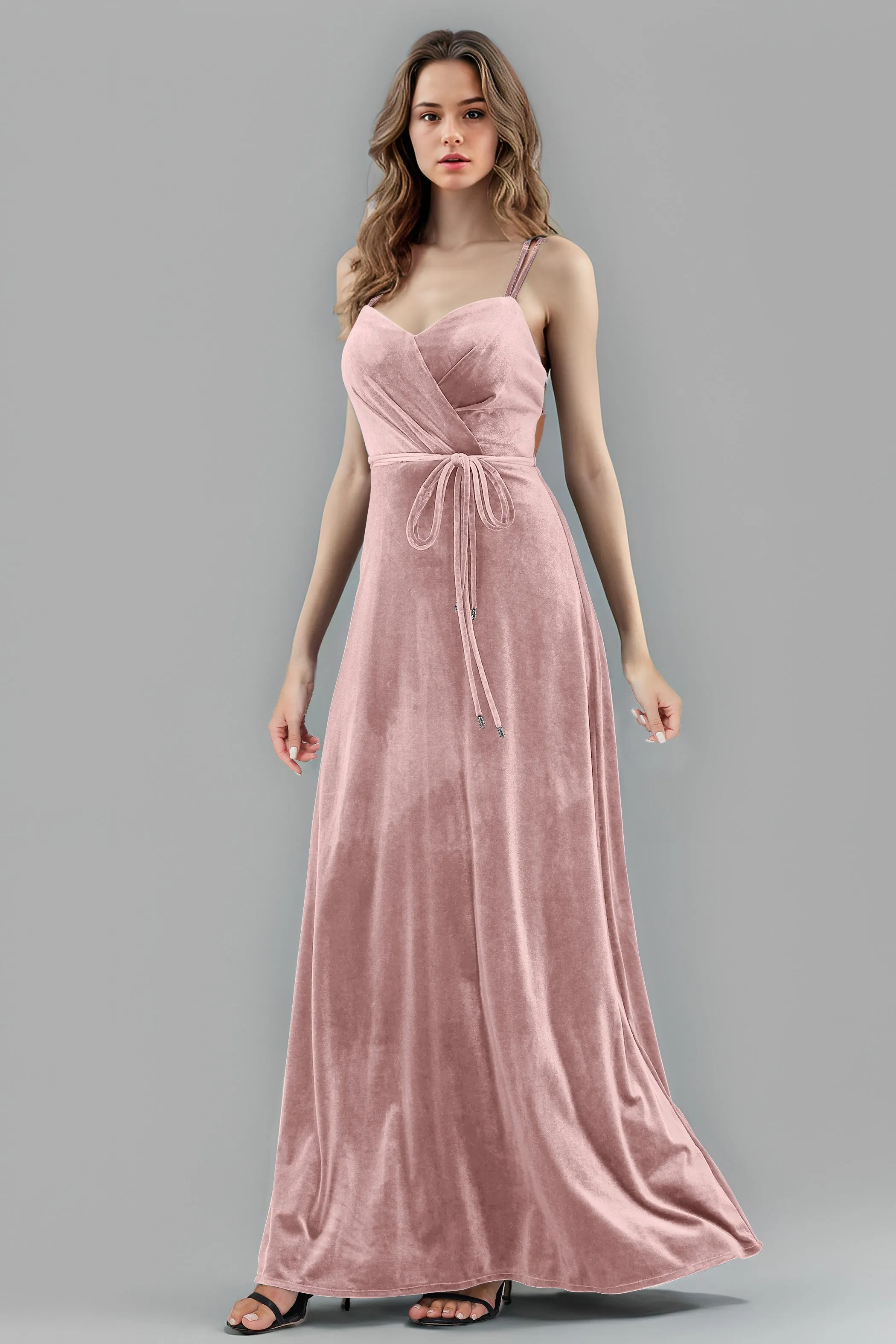 Sweetheart Spaghetti Straps Velvet Floor Length Bridesmaid Dresses