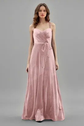 Sweetheart Spaghetti Straps Velvet Floor Length Bridesmaid Dresses