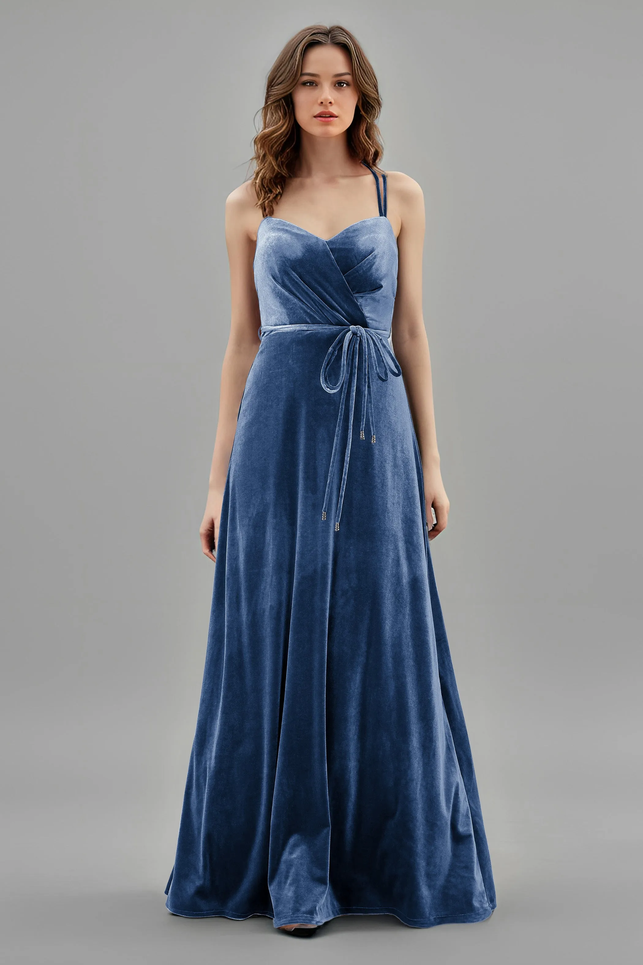 Sweetheart Spaghetti Straps Velvet Floor Length Bridesmaid Dresses